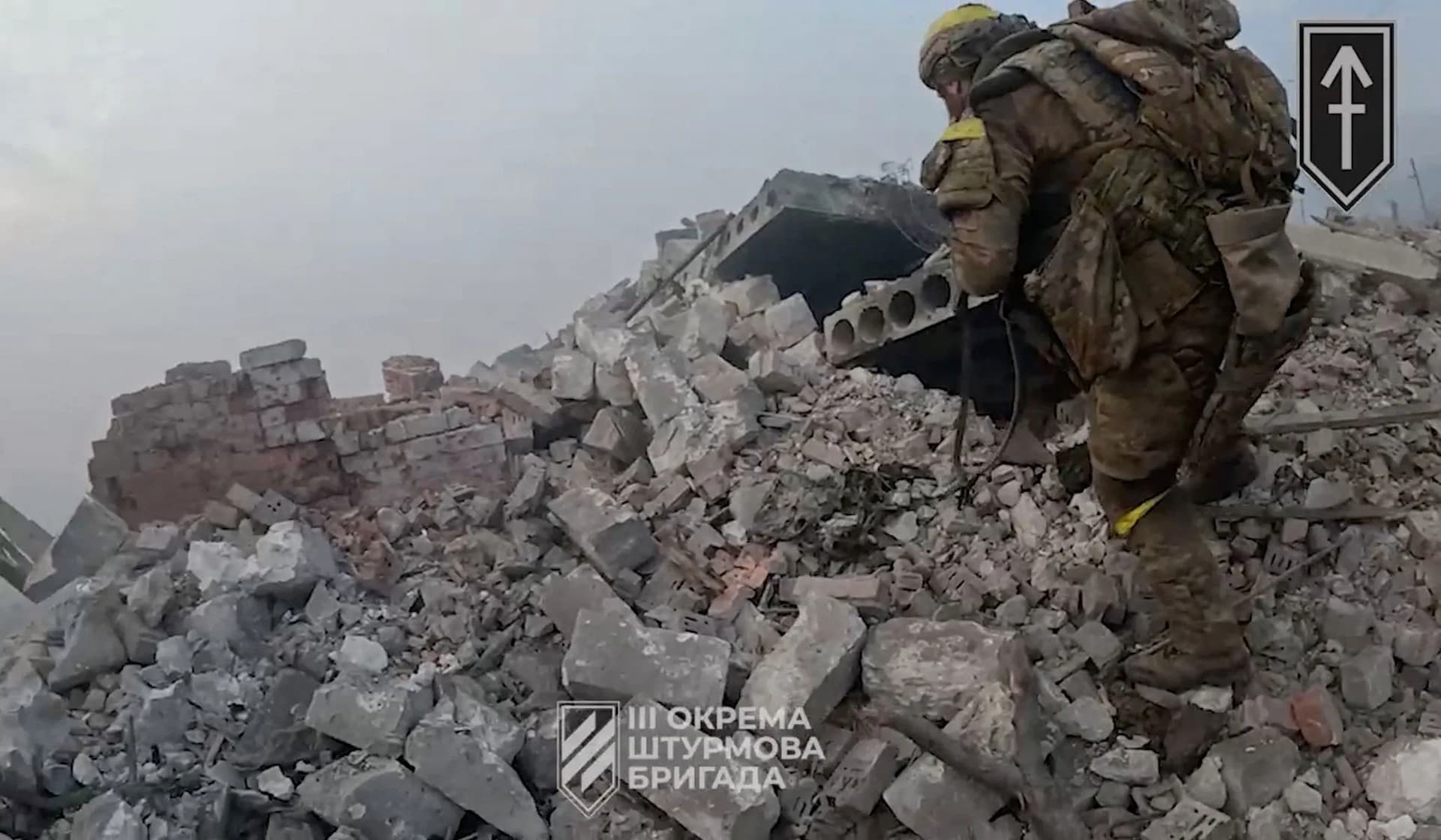 A Ukrainian soldier during the purported liberation of Andriivka