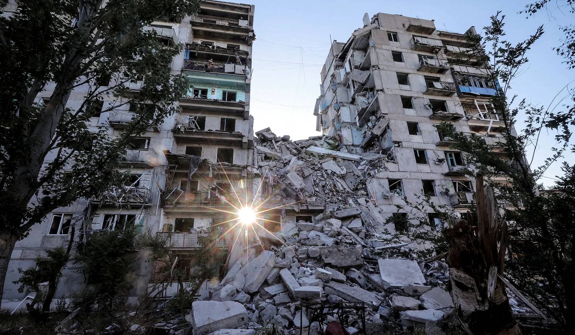 A residential buildings heavily damaged during a Russian military attack in the frontline town of Toretsk