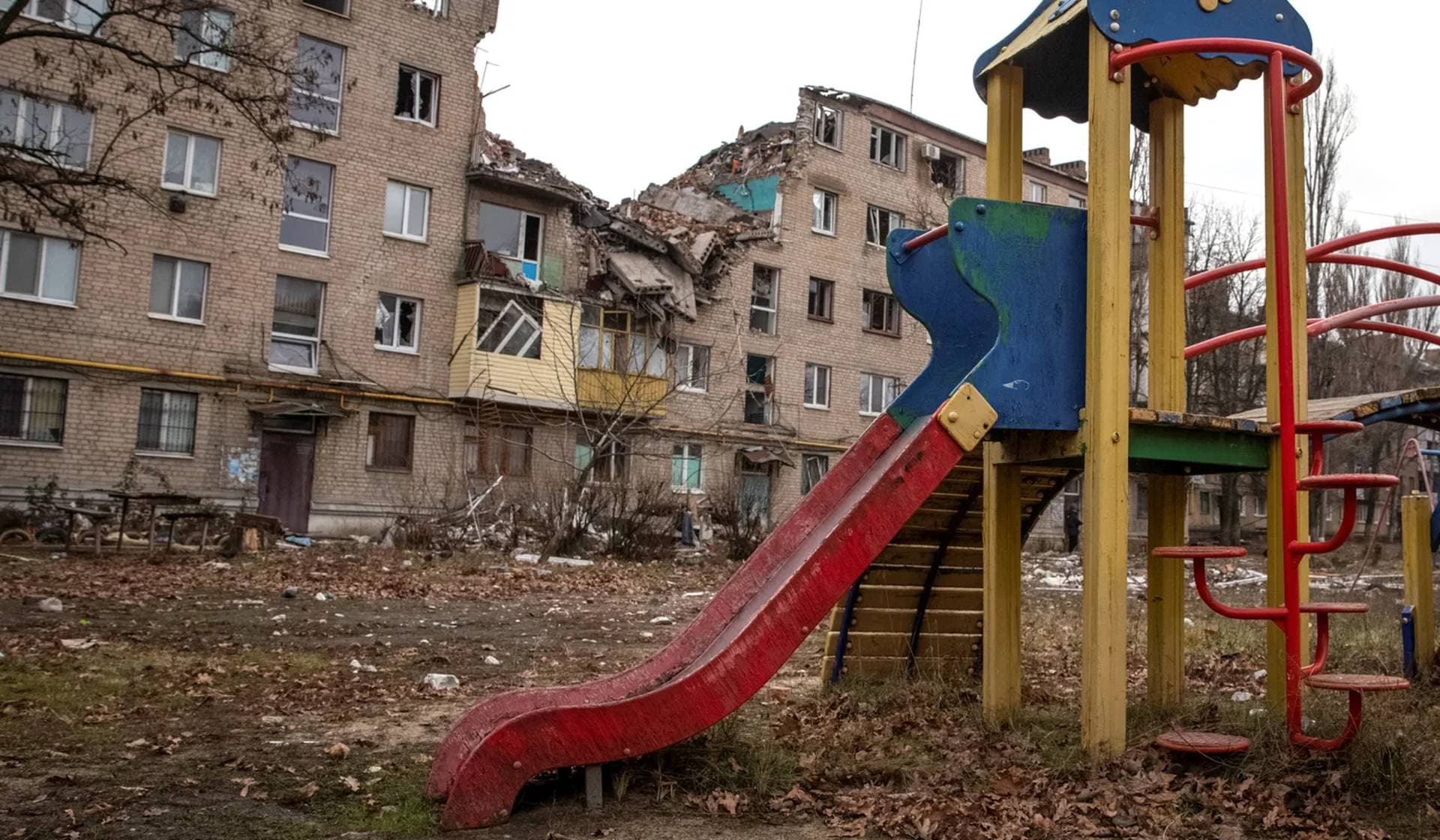 A residential building damaged by a Russian military strike in Bakhmut