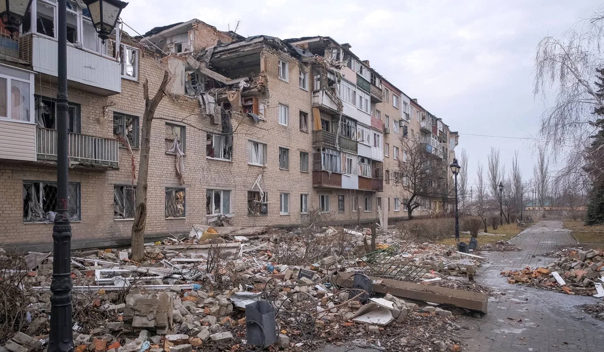 A building damaged by a Russian military strike in the frontline city of Bakhmut