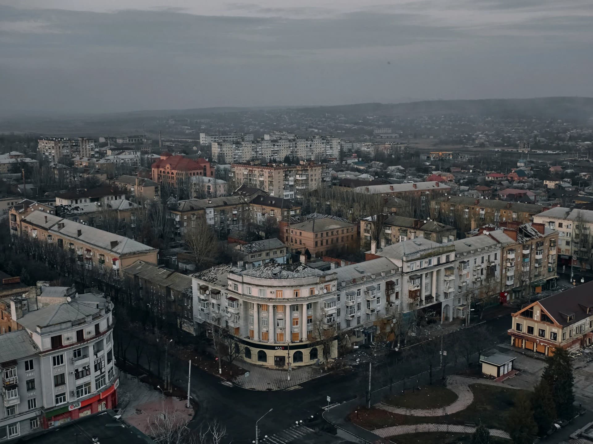 An aerial view of Bakhmut, the site of the heaviest battles with the Russian troops