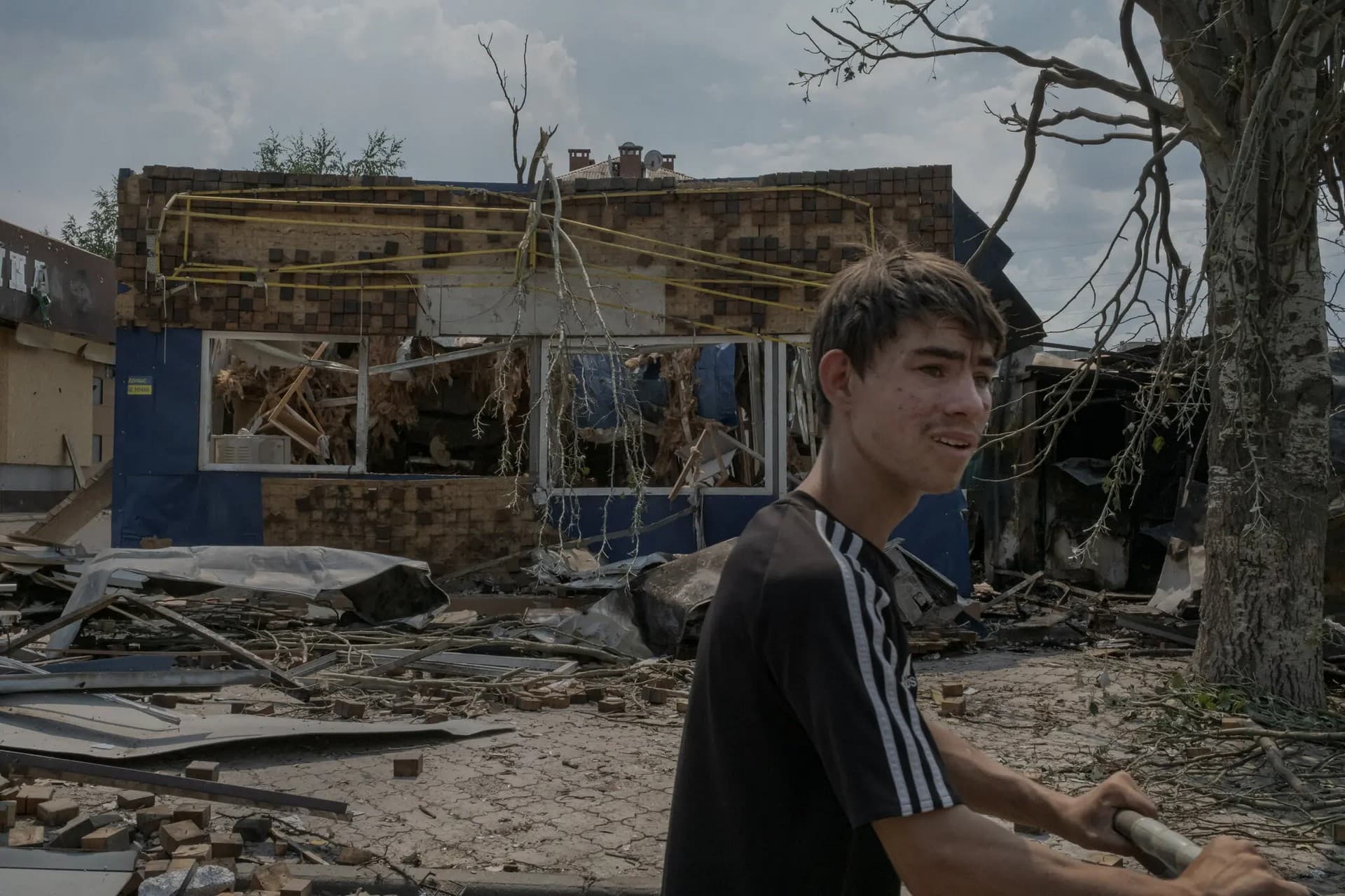 A store hit by shelling in Bakhmut