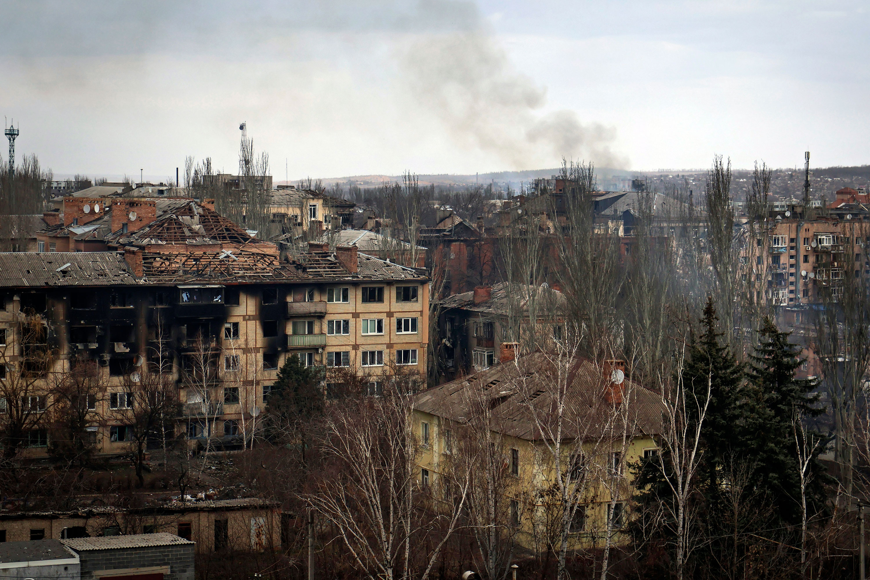 A view of the town of Bakhmut, the site of the heaviest battles with the Russian troops