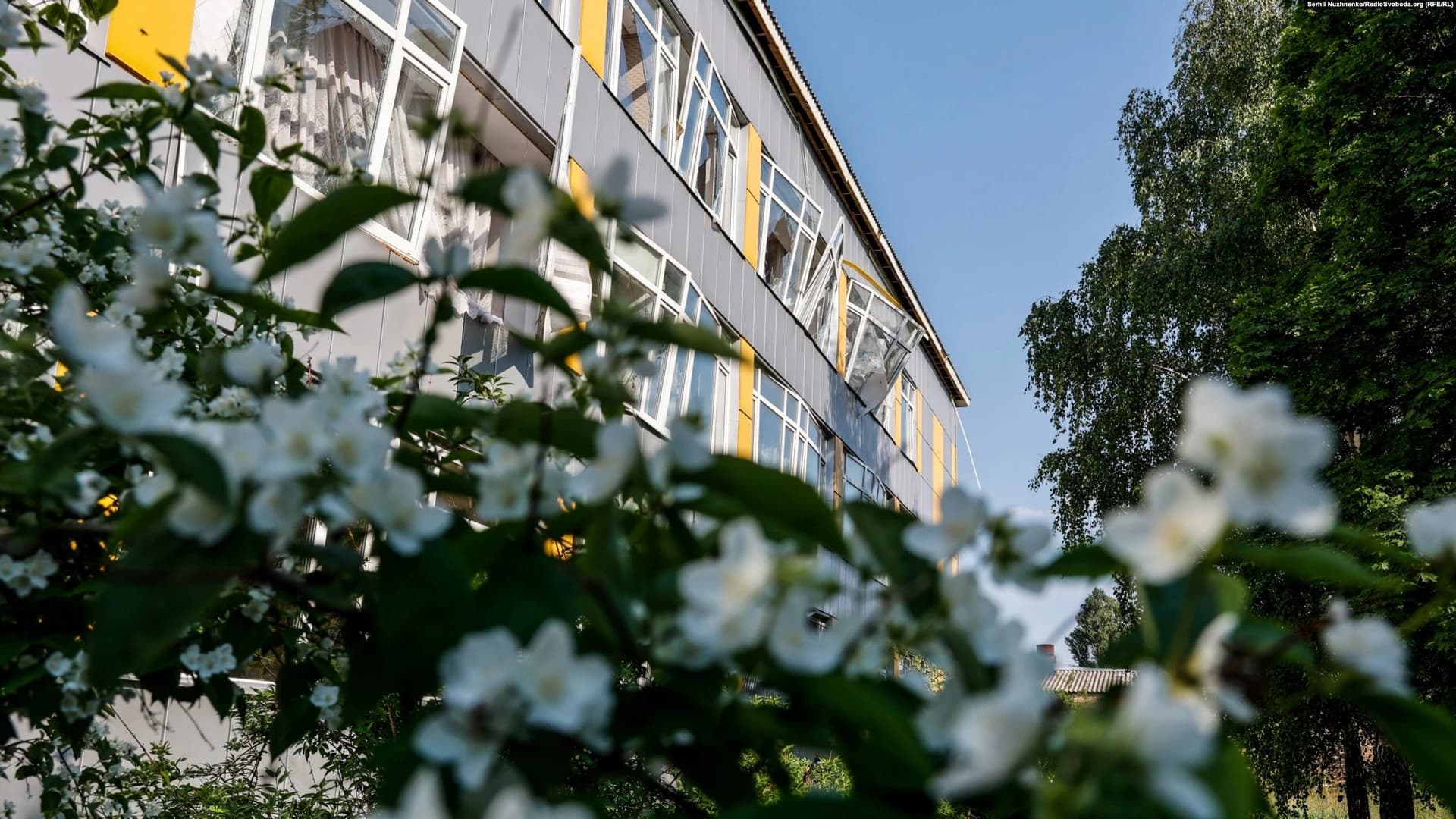 destroyed school in Bakhmut
