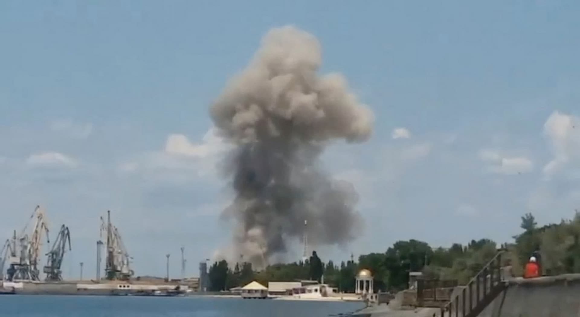 A view of an explosion in Berdyansk
