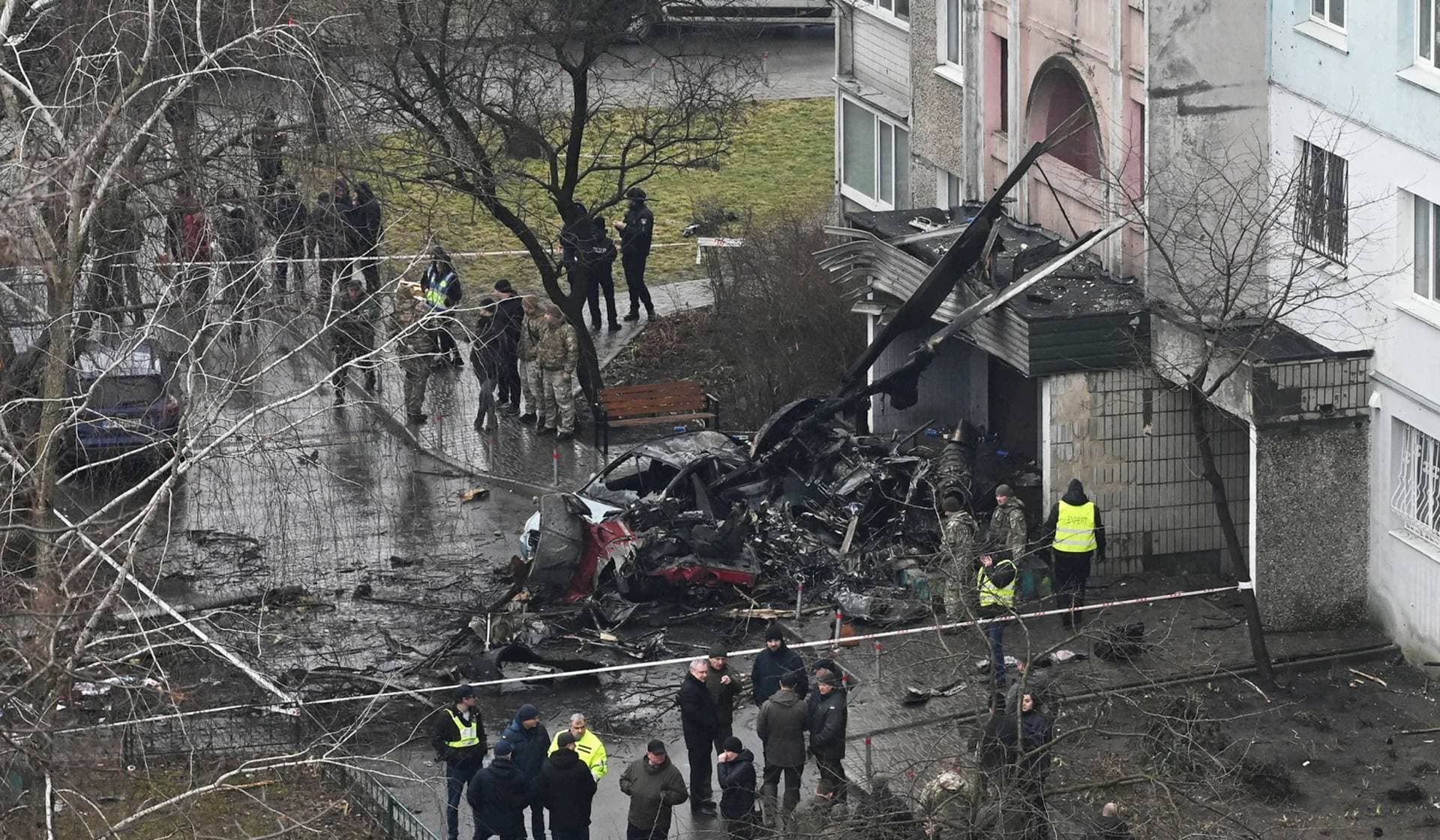 Site of a helicopter crash in Brovary