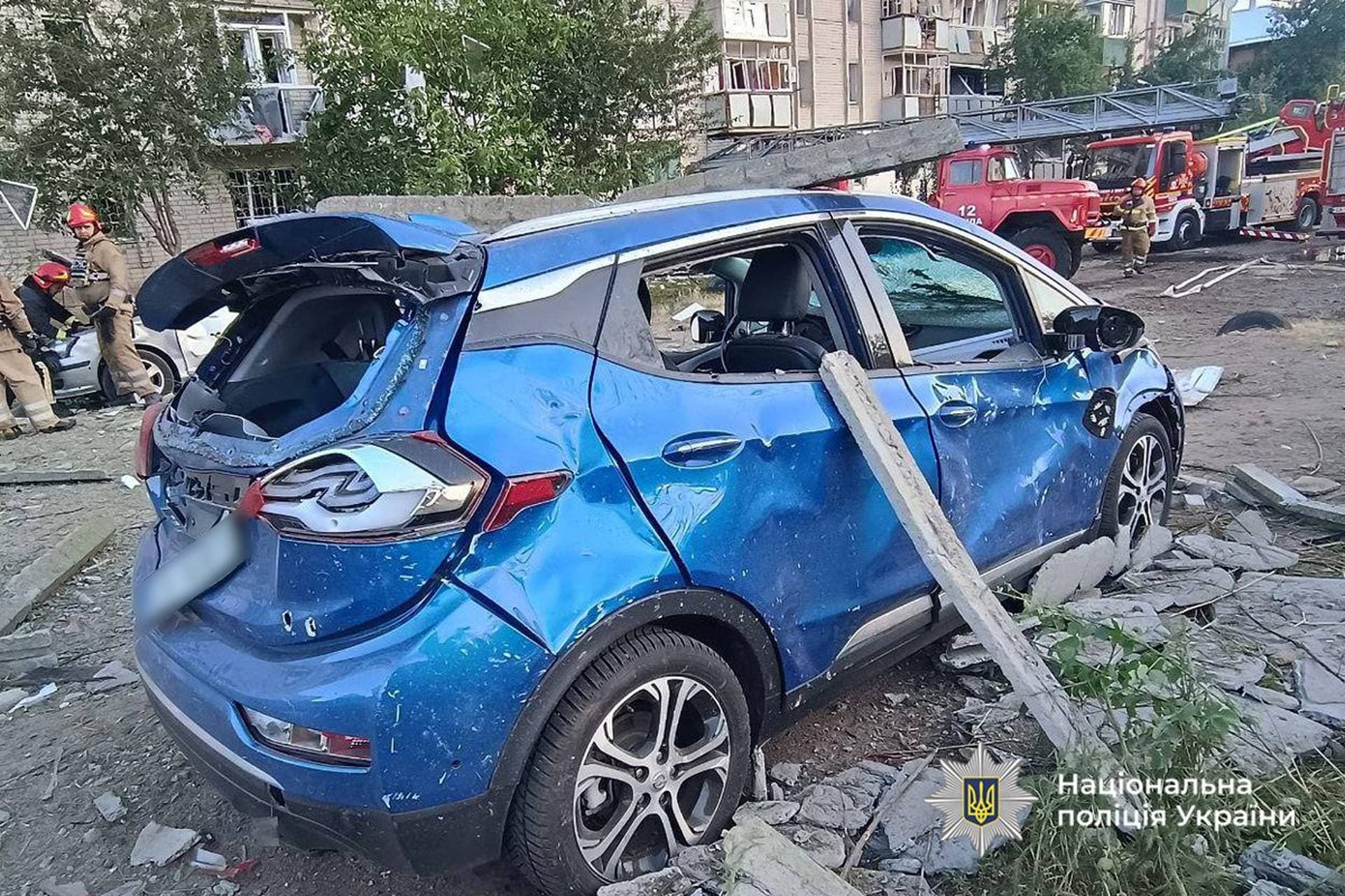 An apartment building damaged during Russian drone and missile strikes in Smila