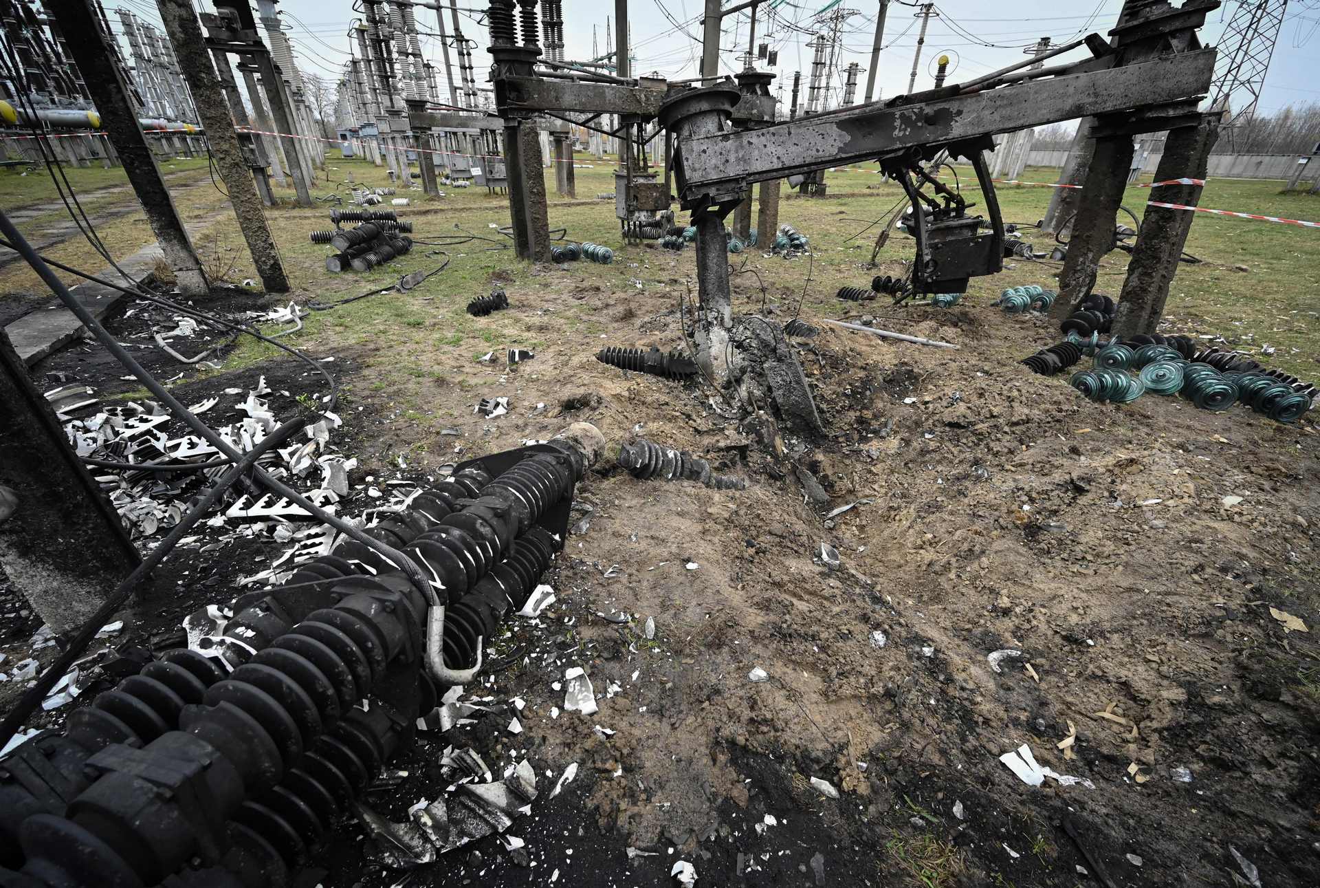 A picture shows damaged equipment at a high-voltage substation of the operator Ukrenergo after a missile attack