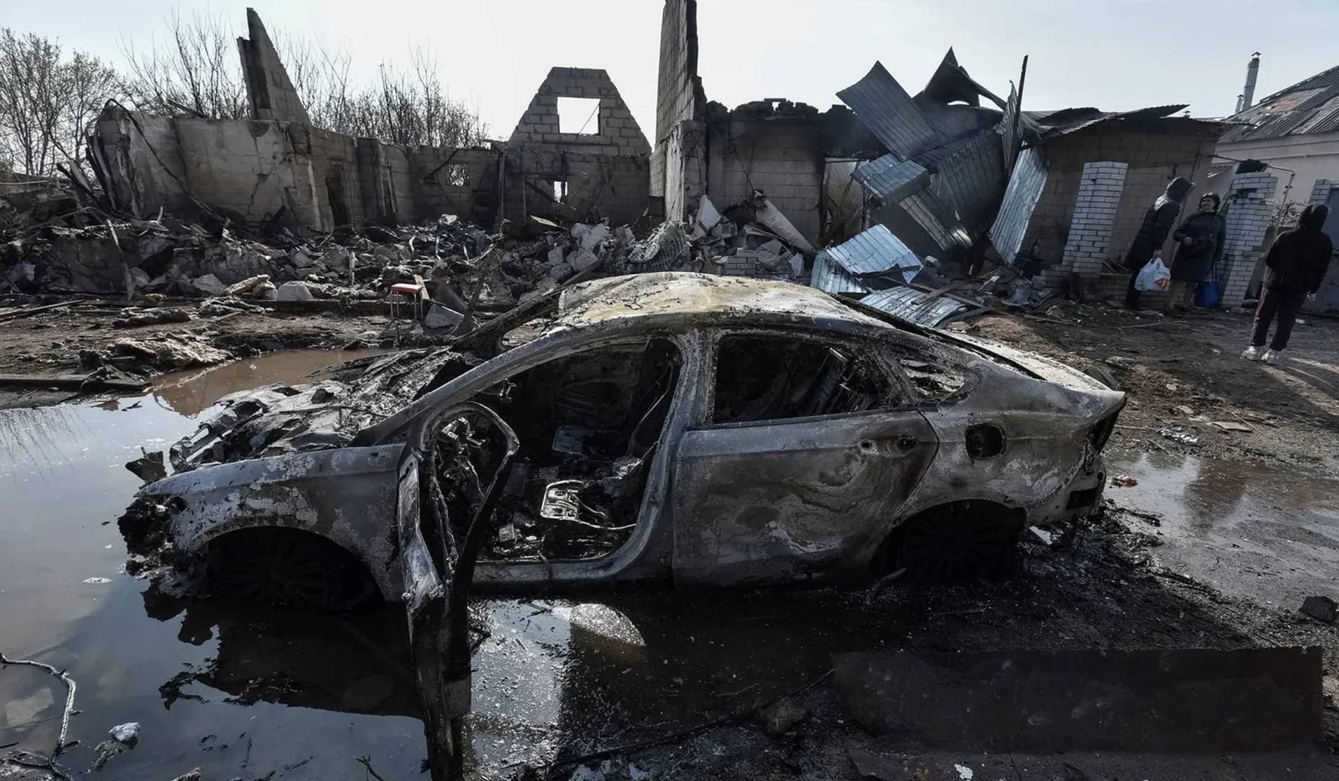 The site of a Russian drone strike in Dnipro