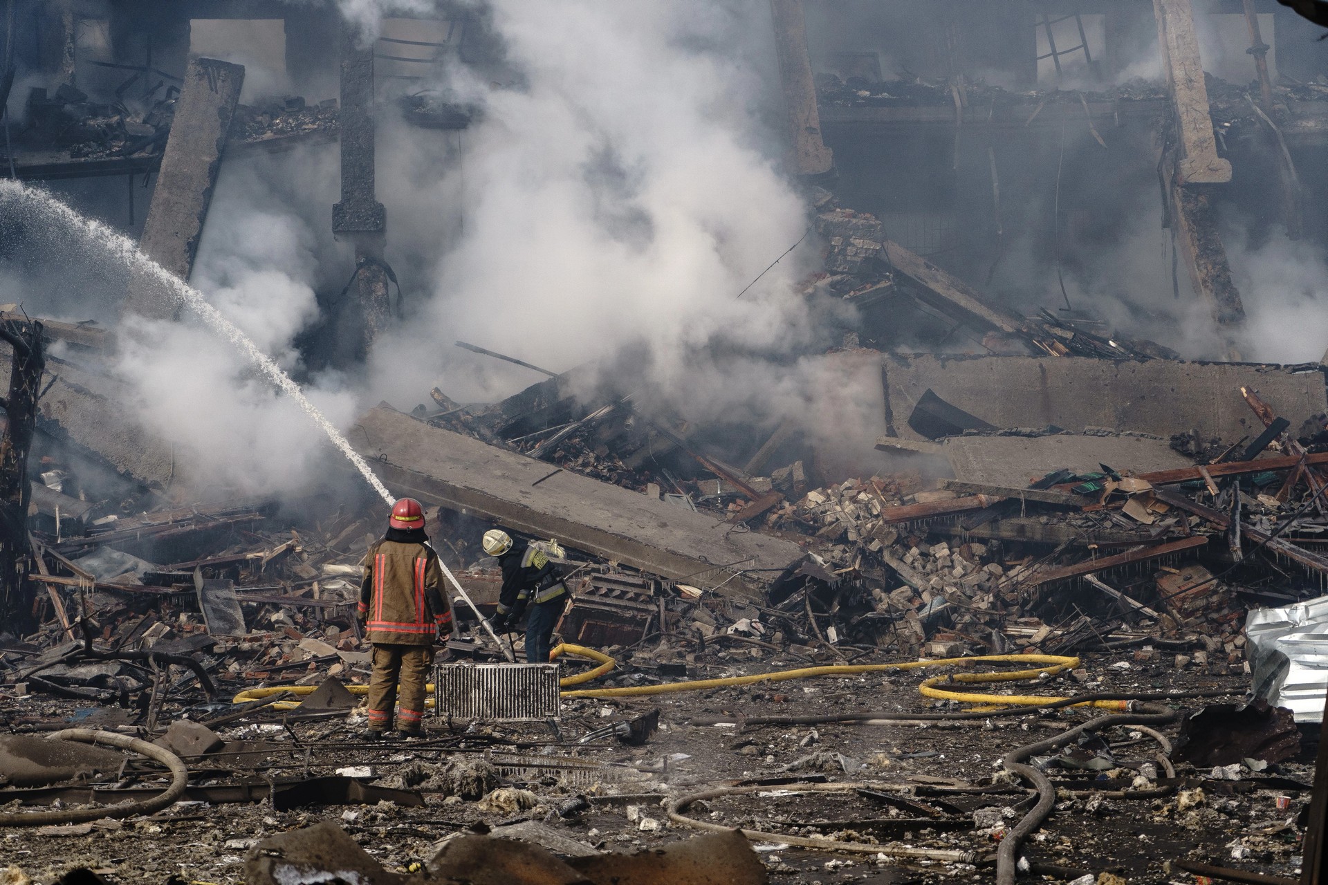 Devastation is seen from an air raid on a shoe factory in Dnipro