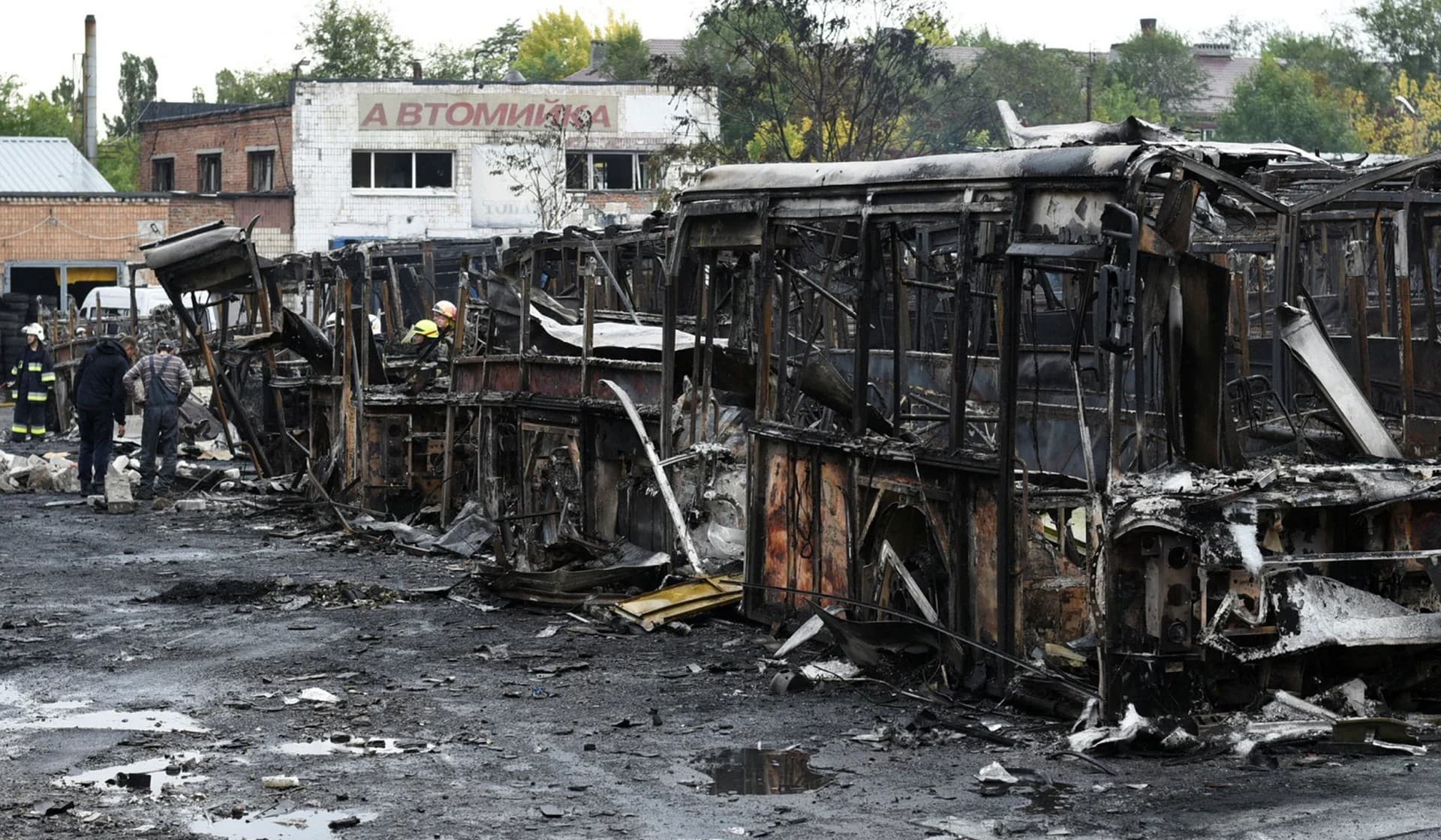 Damage after a strike hit public transport depot in Dnipro