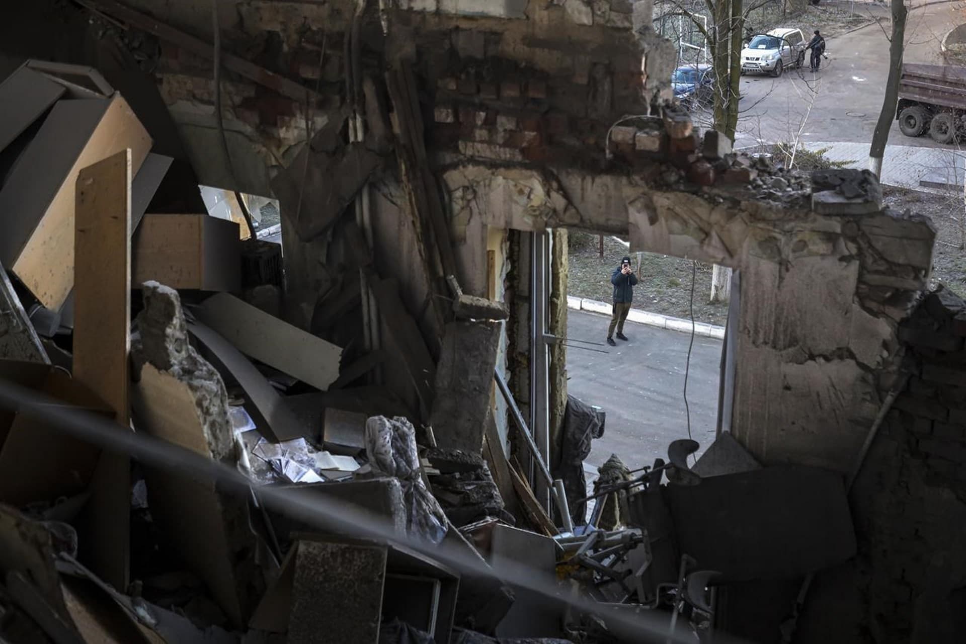 A damaged part of the hospital of Donetsk Clinical Territorial Medical Association in Donetsk