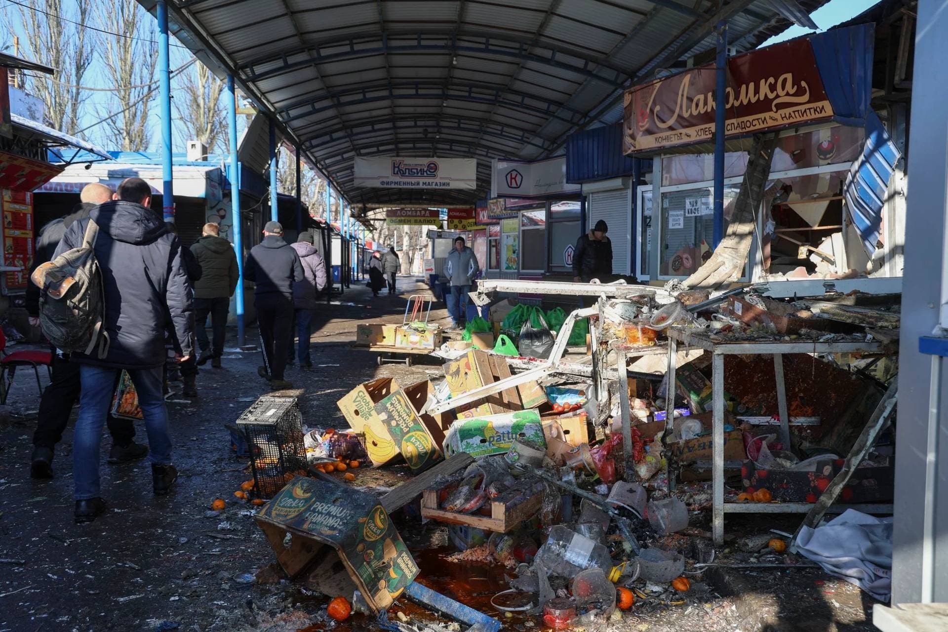 The aftermath of the shelling on the food market