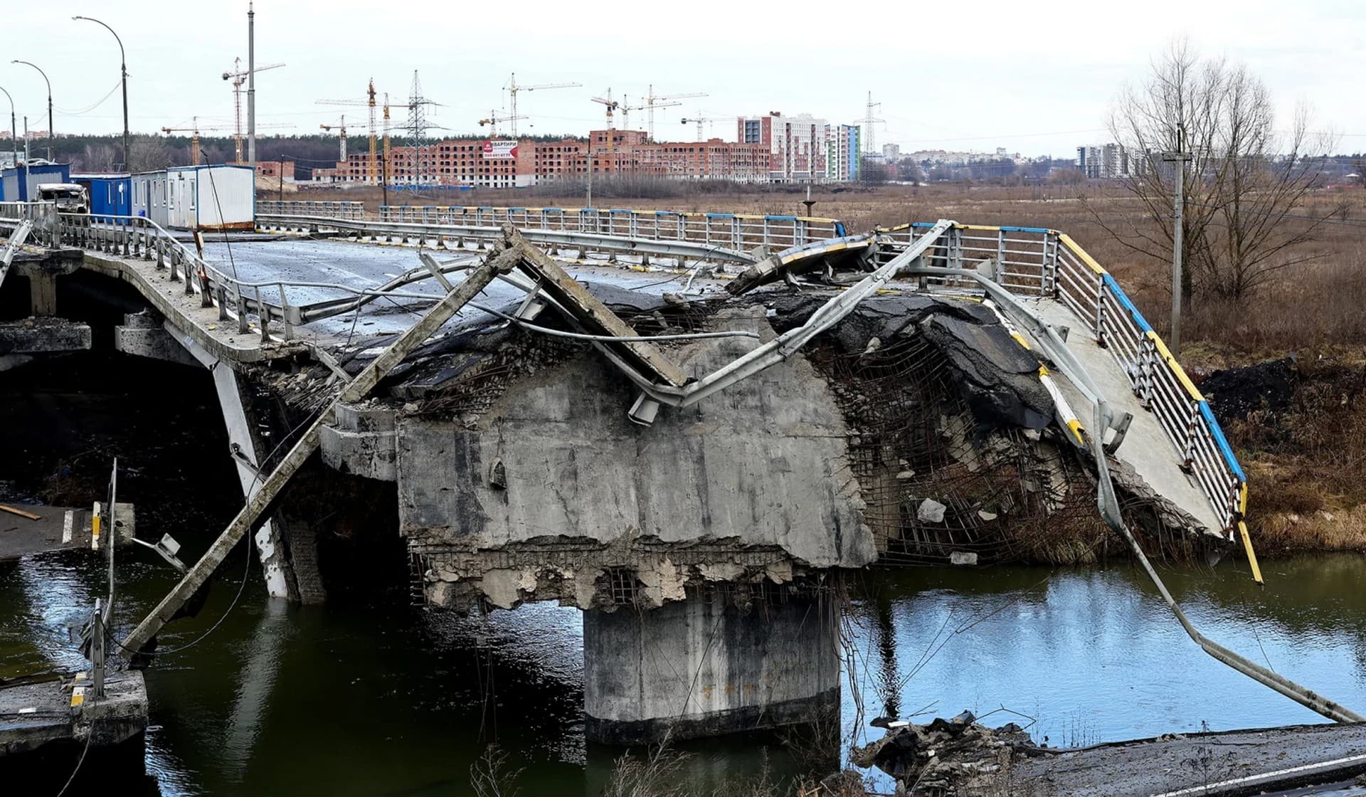 A destroyed bridge in Irpin
