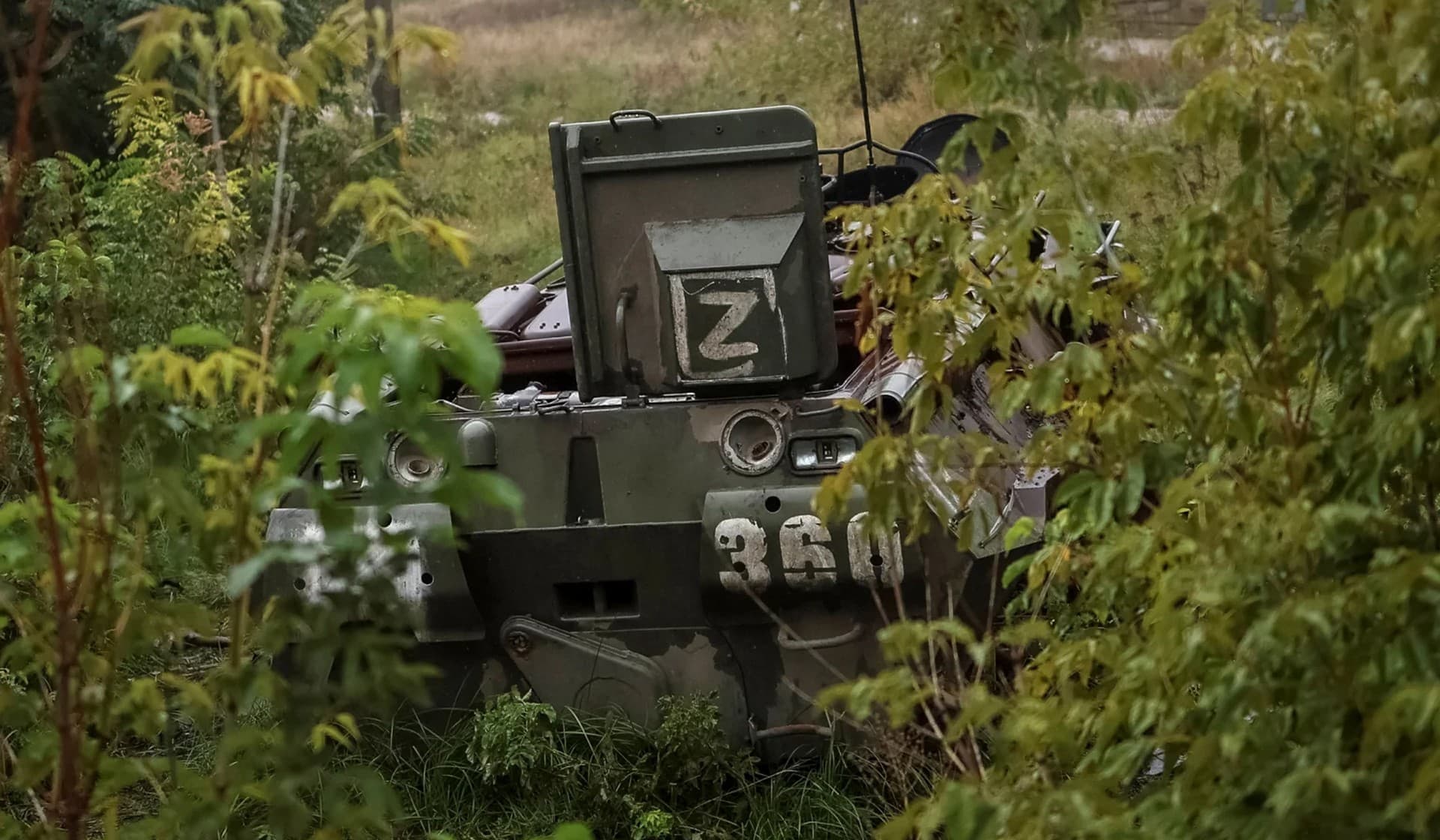 Destroyed Russian armored personnel carriers near the village of Nova Husarivka
