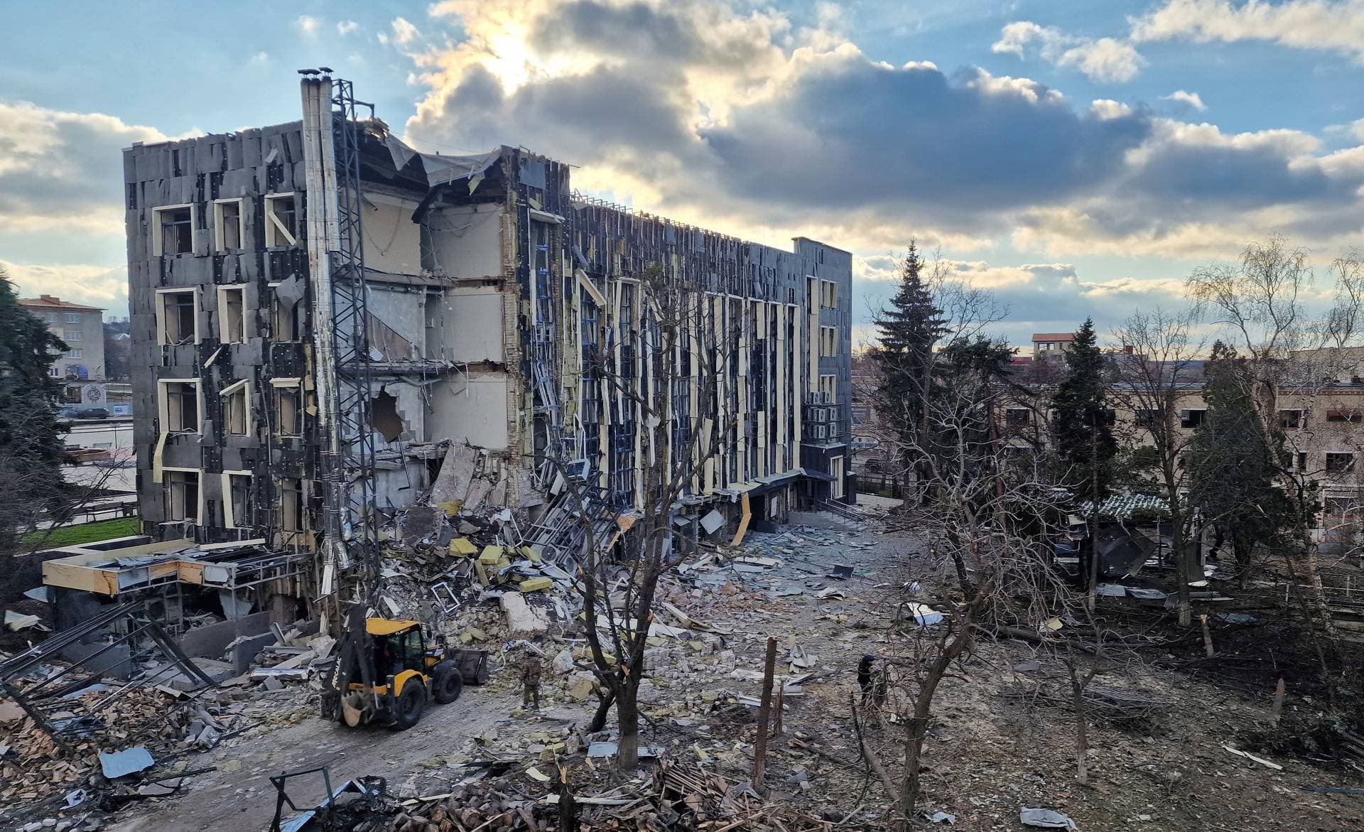 A building hit by a Russian missile strike in Izium
