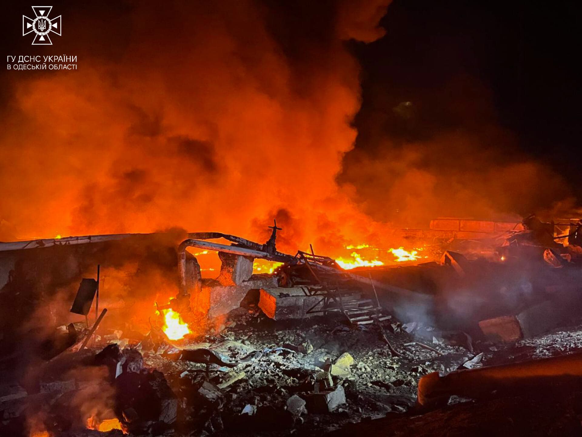 Firefighters respond after a Russian drone attack in the Odesa region