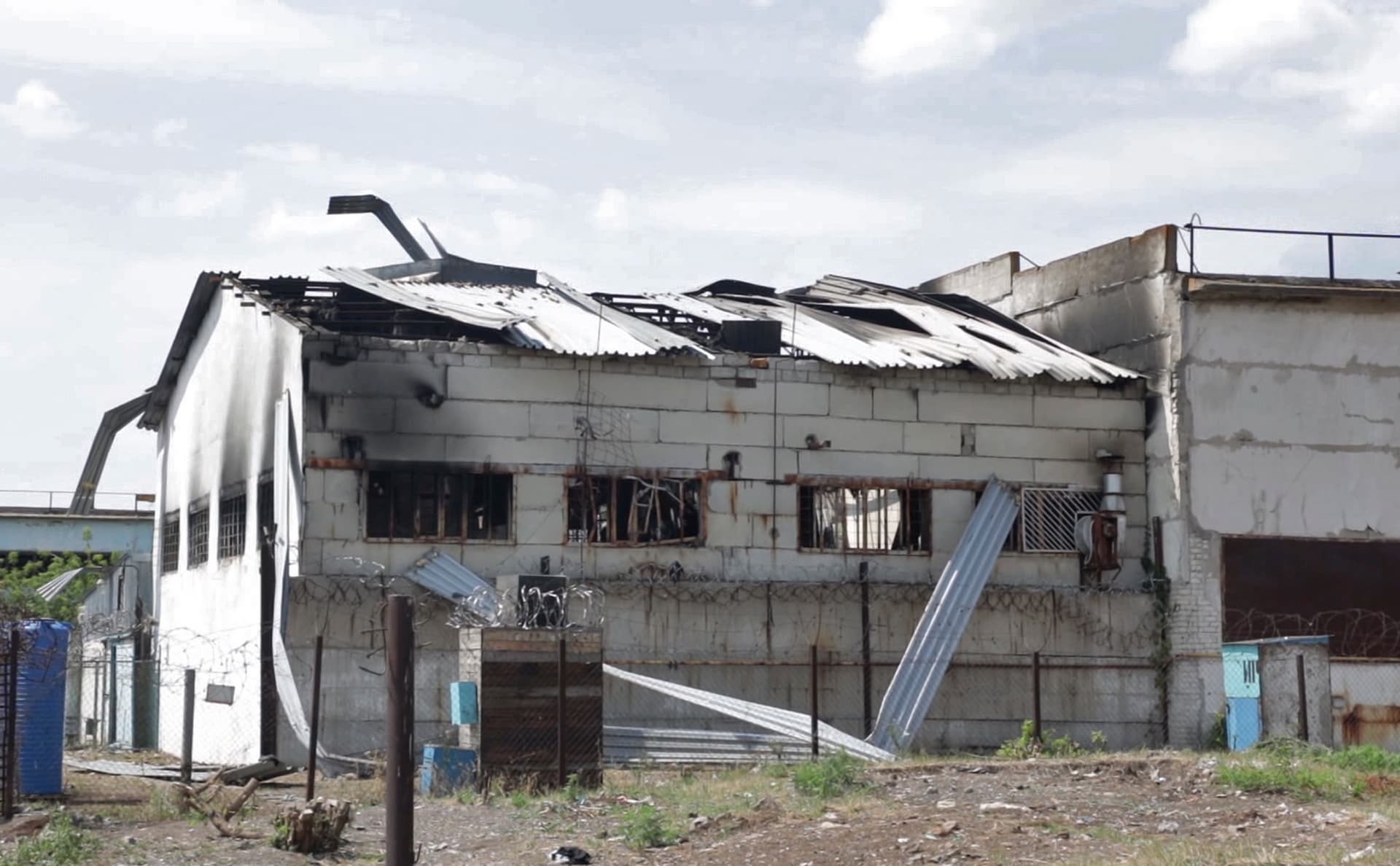 view of destroyed barrack at a prison in Olenivka