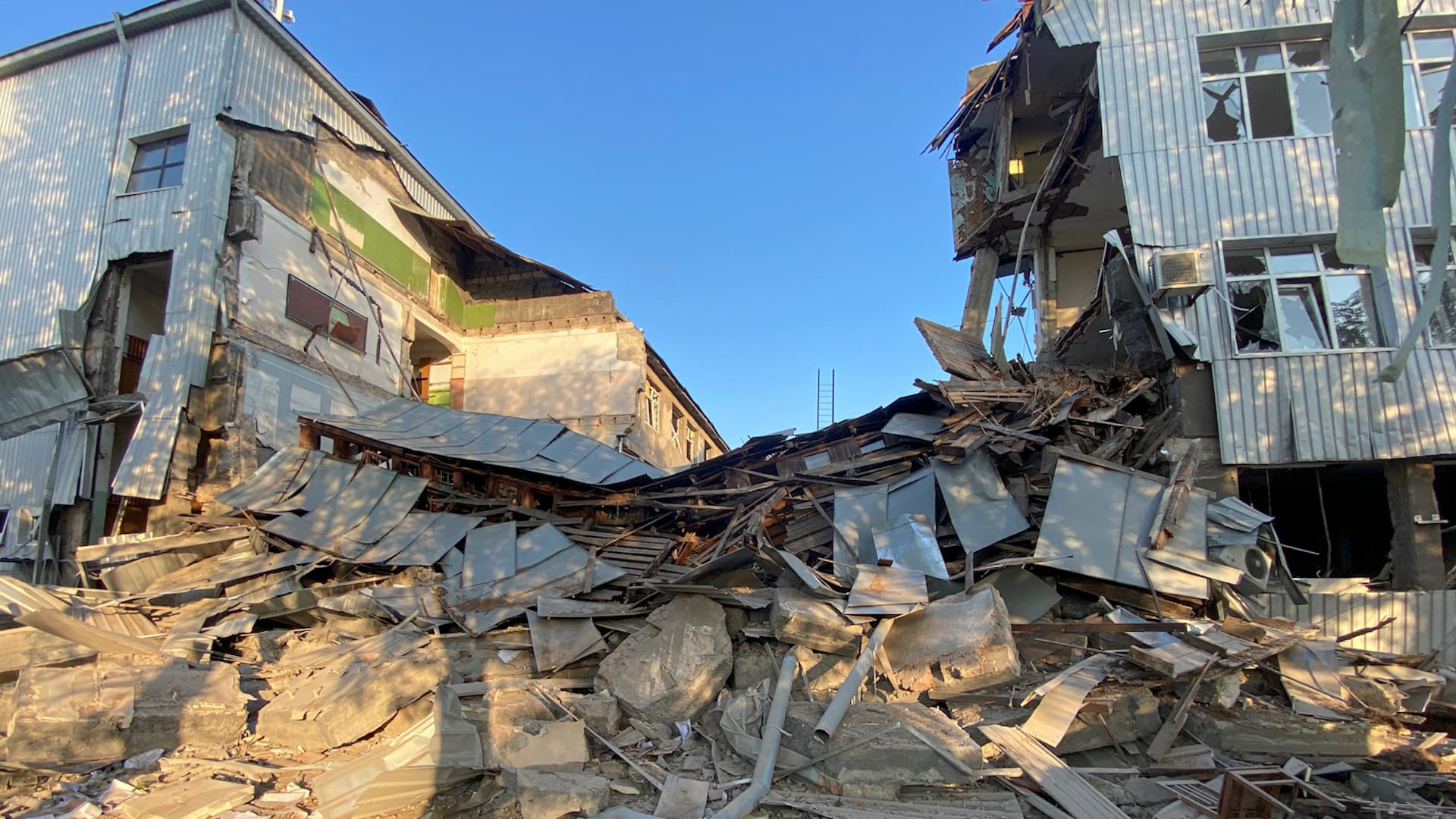 A building of the Kharkiv National Technical University heavily damaged by a Russian missile strike in Kharkiv