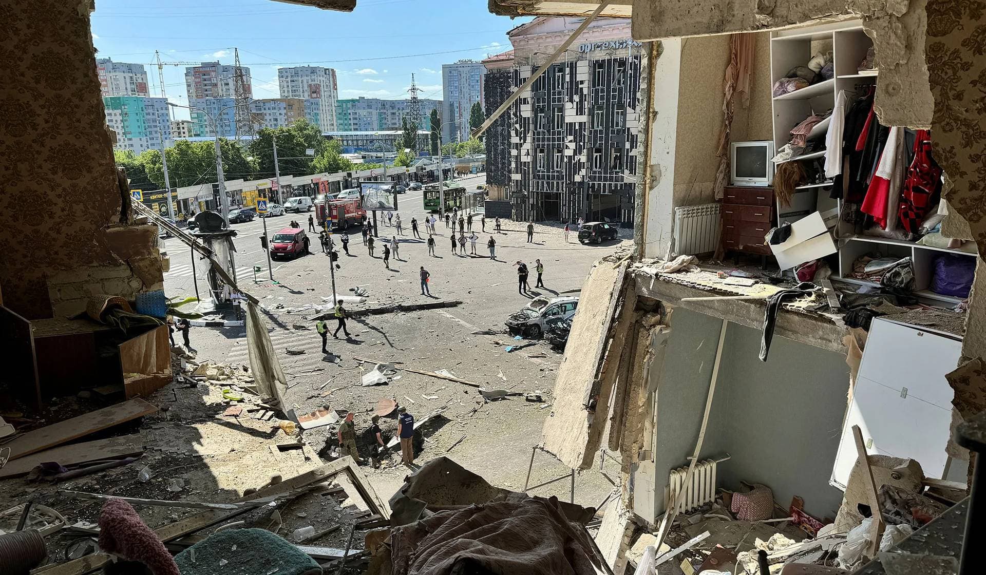 A room in an apartment building destroyed by a Russian air strike in Kharkiv