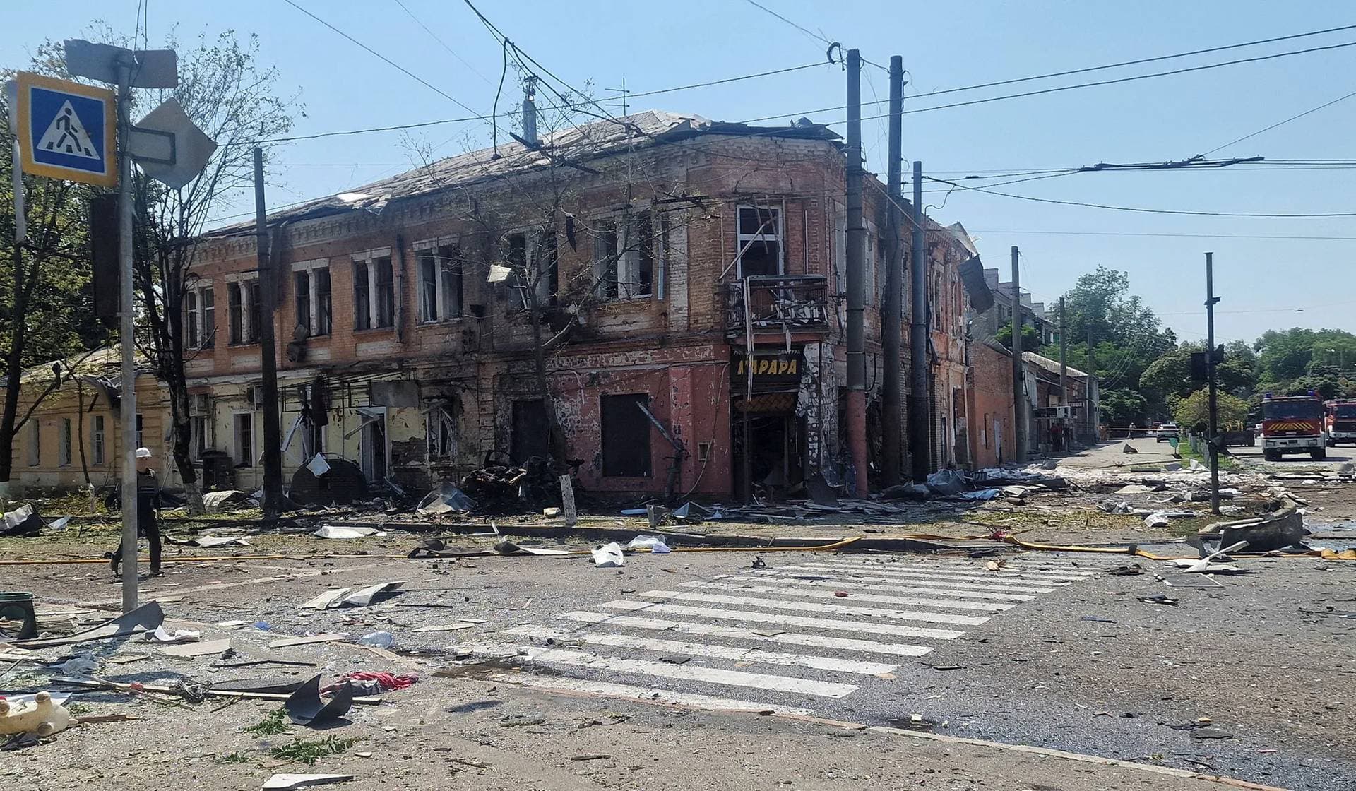 Site of a Russian drone strike in Kharkiv