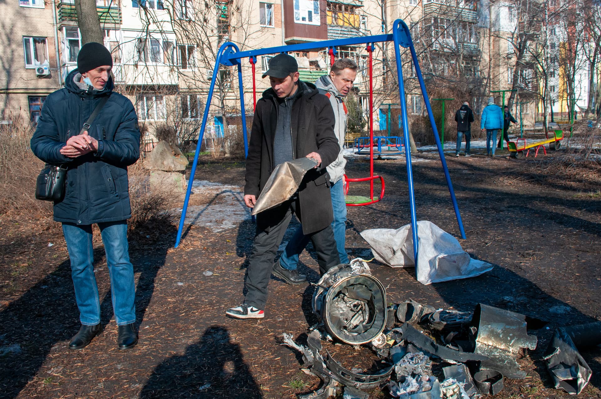 The wreckage of the rocket, on the playground