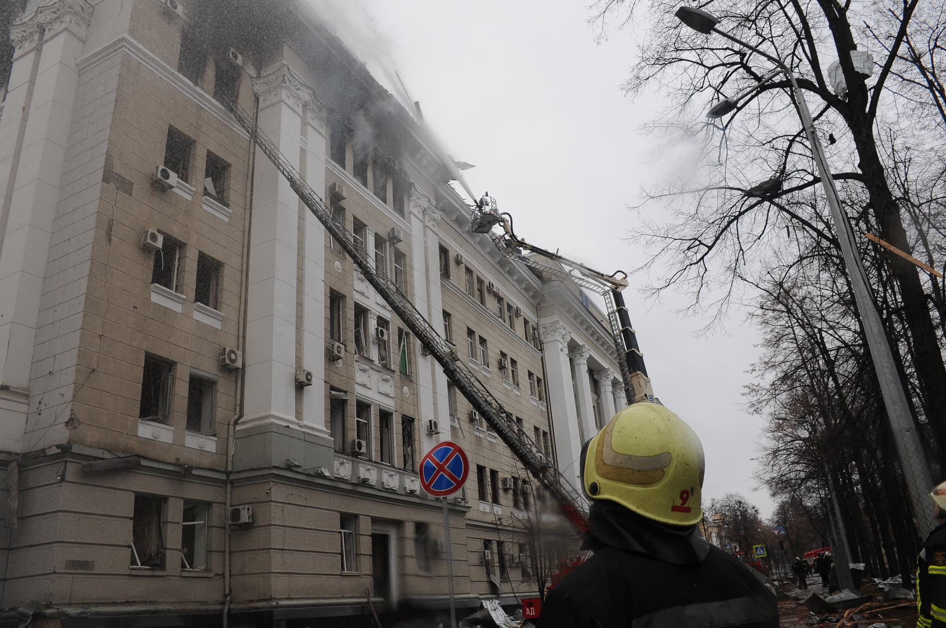 Rescue work after rocket attacks, in Kharkiv