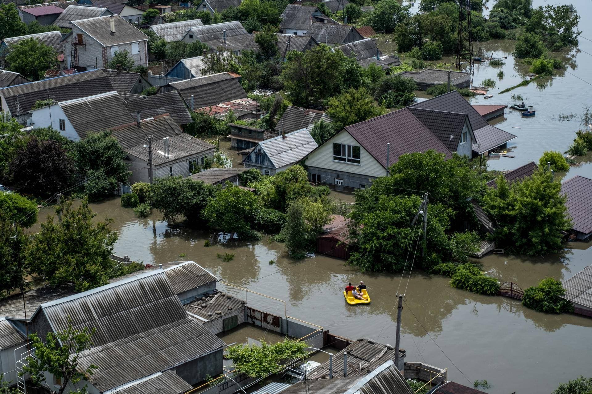 A general view shows a flooded area of Kherson