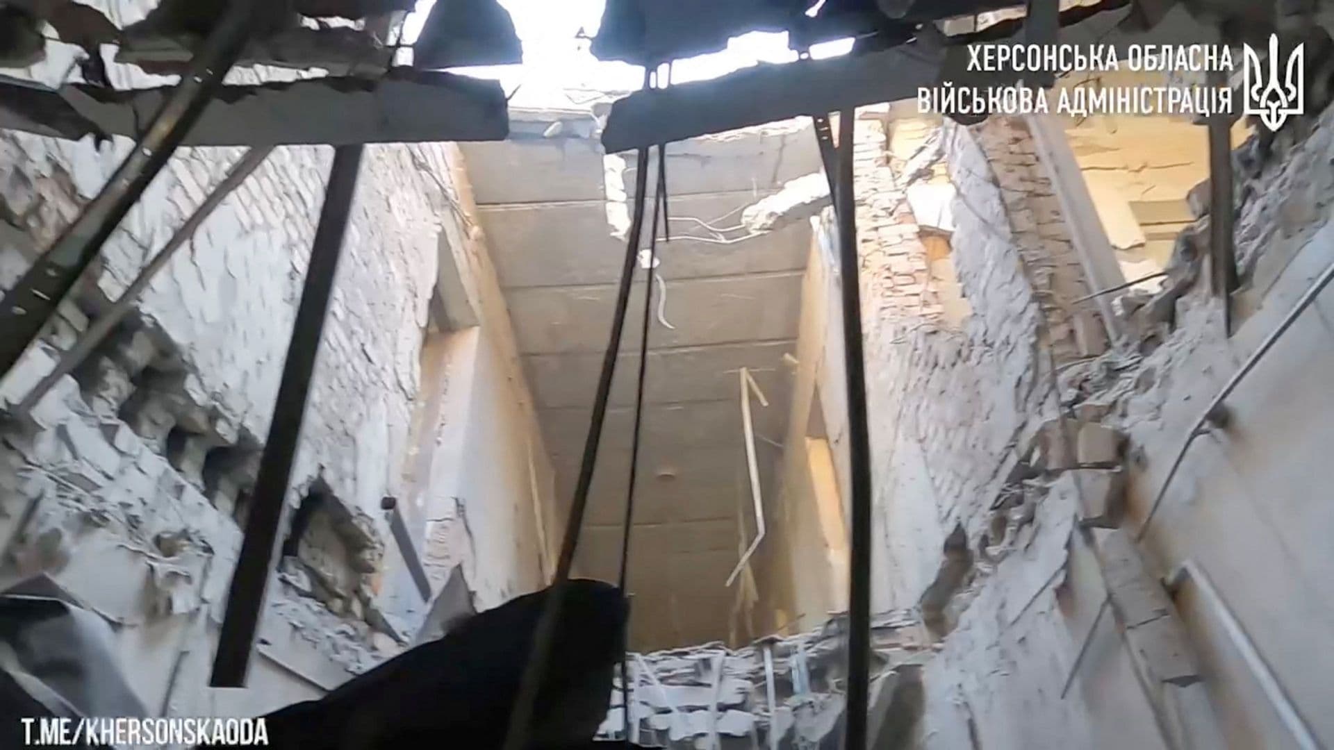 The damage inside after the landmark Kherson Regional State Administration building was reportedly hit by Russian rocket fire in Kherson