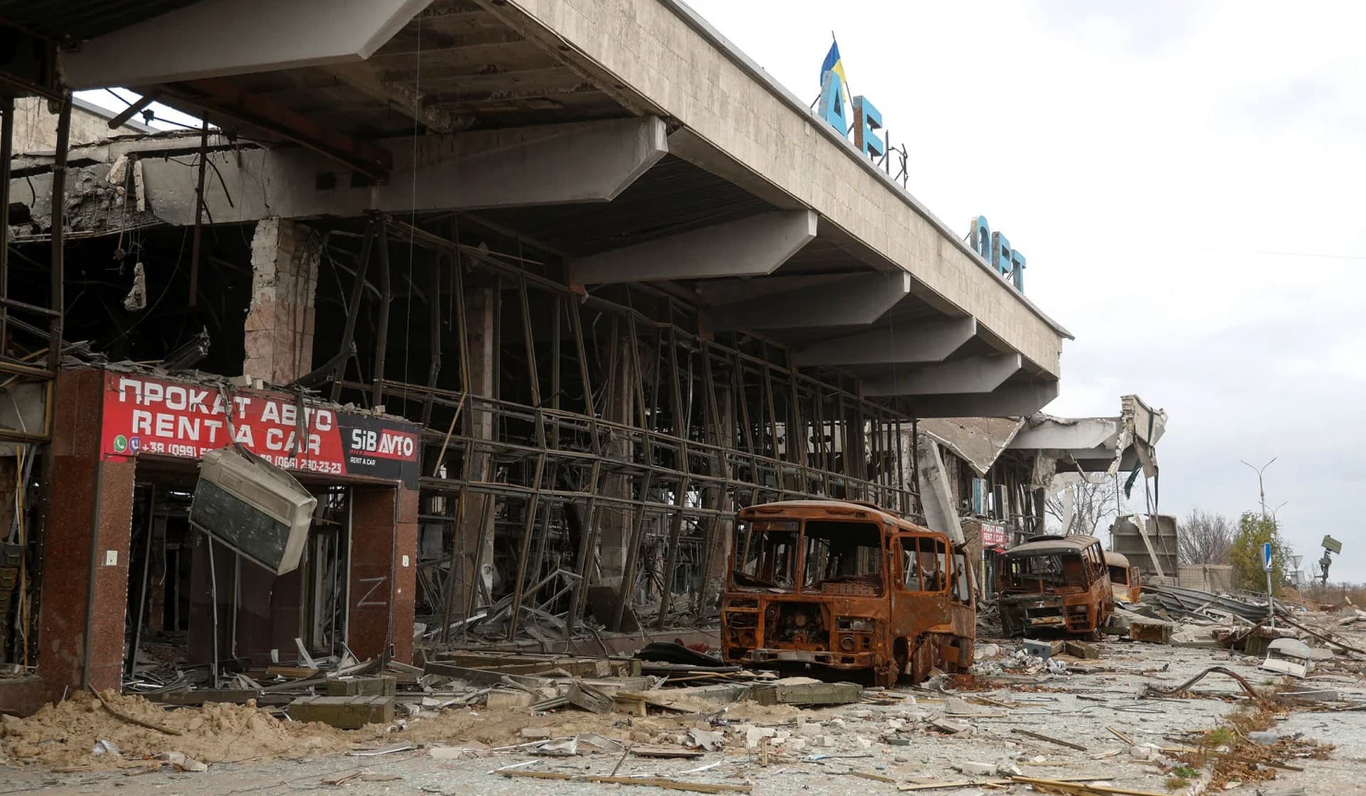 A terminal of an international airport after Russia's retreat from Kherson in Chornobaivka