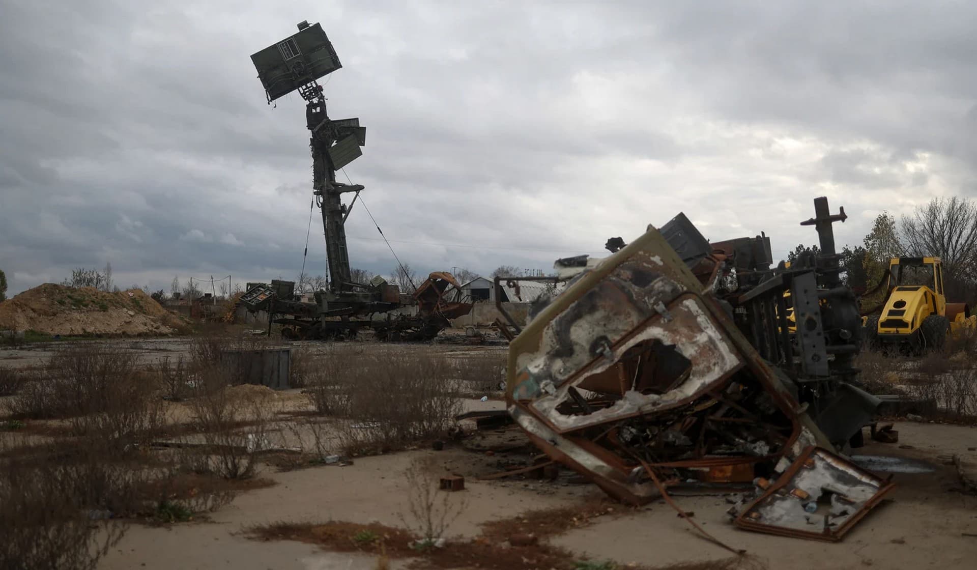Destroyed Russian military vehicles at a compound of an international airport after Russia's retreat from Kherson in Chornobaivka