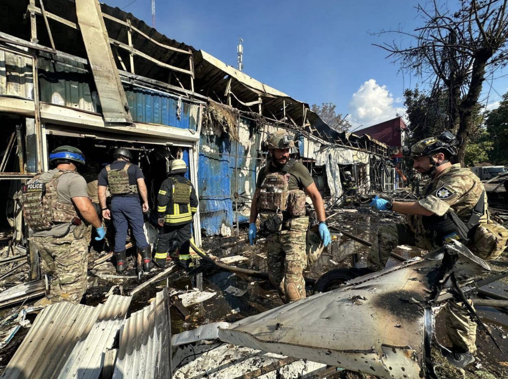The fire damaged about 30 pavilions at the market in Kostyantynivka