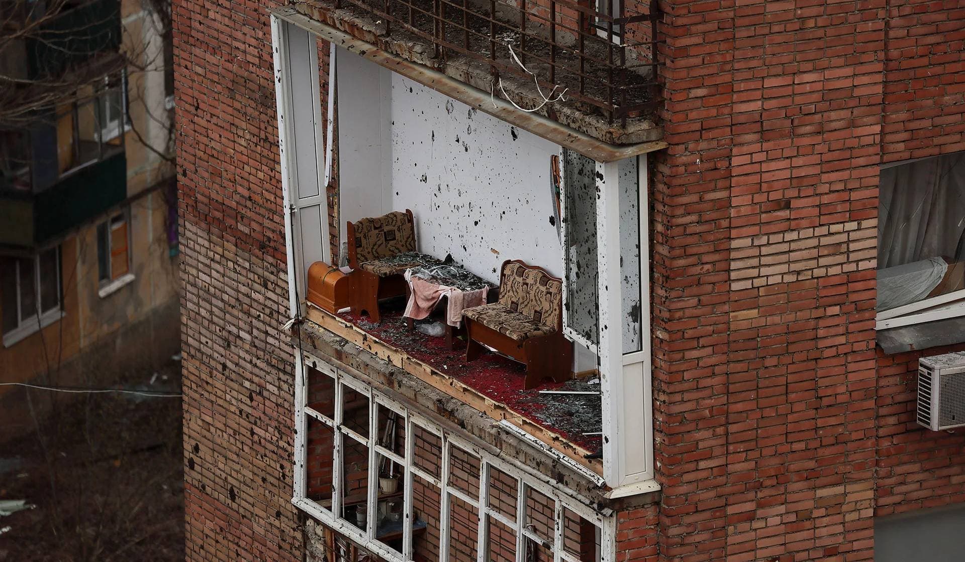 Damage to a residential building following a deadly shelling of residential buildings in Kostiantynivka