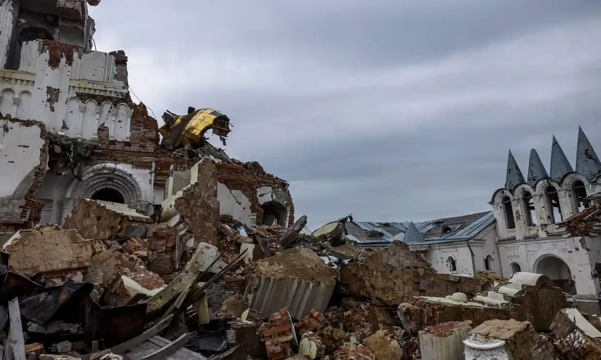 The wreckage of the Sviatohirsk cave monastery near Svyatohirsk