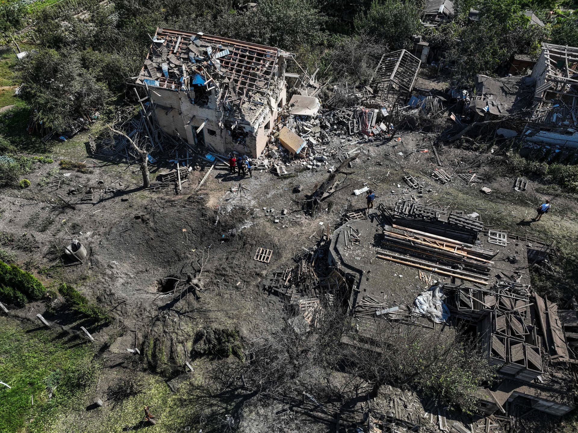 A view shows a house destroyed in a Russian missile strike in Kyiv region