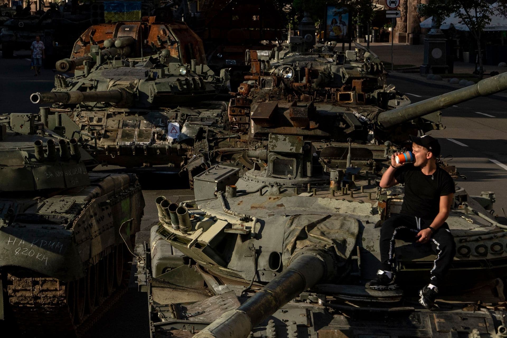 Destroyed Russian military vehicles installed in downtown Kyiv