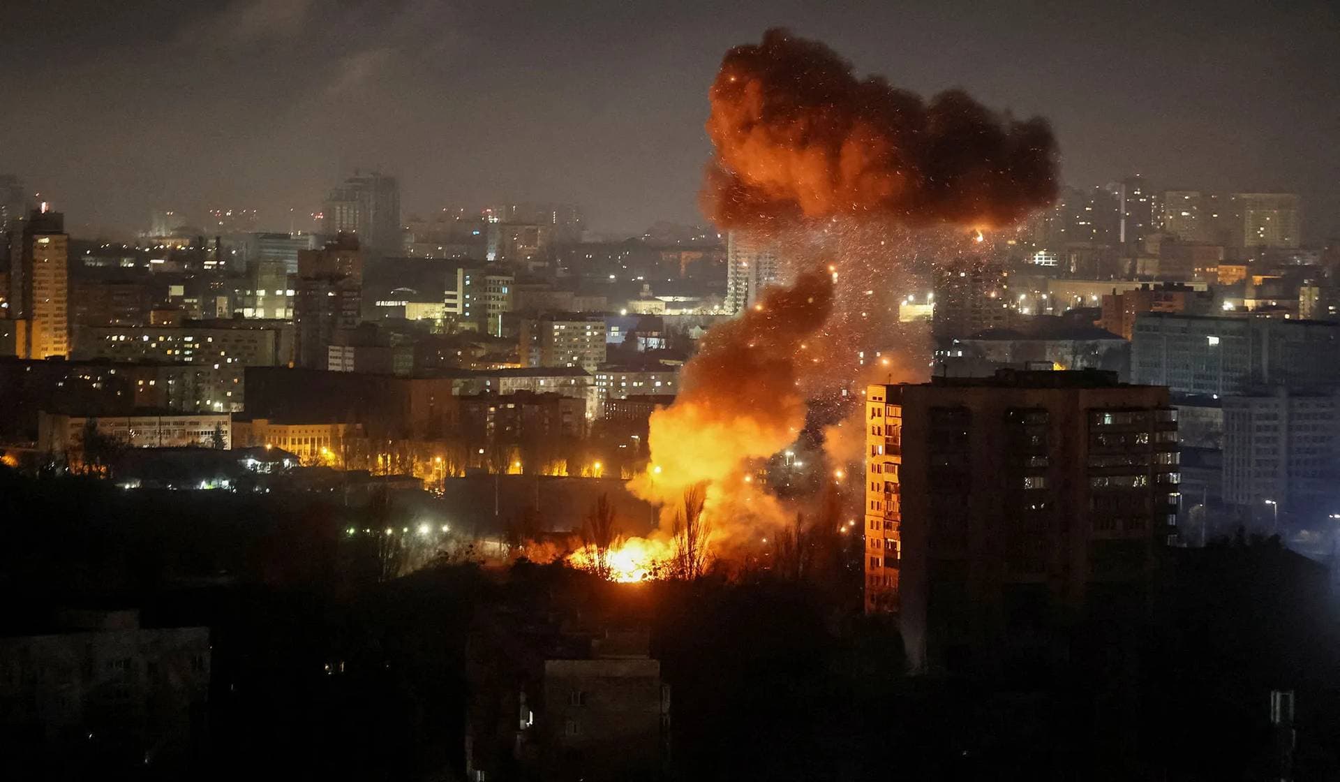 A drone explodes during a Russian missile and drone strike in Kyiv