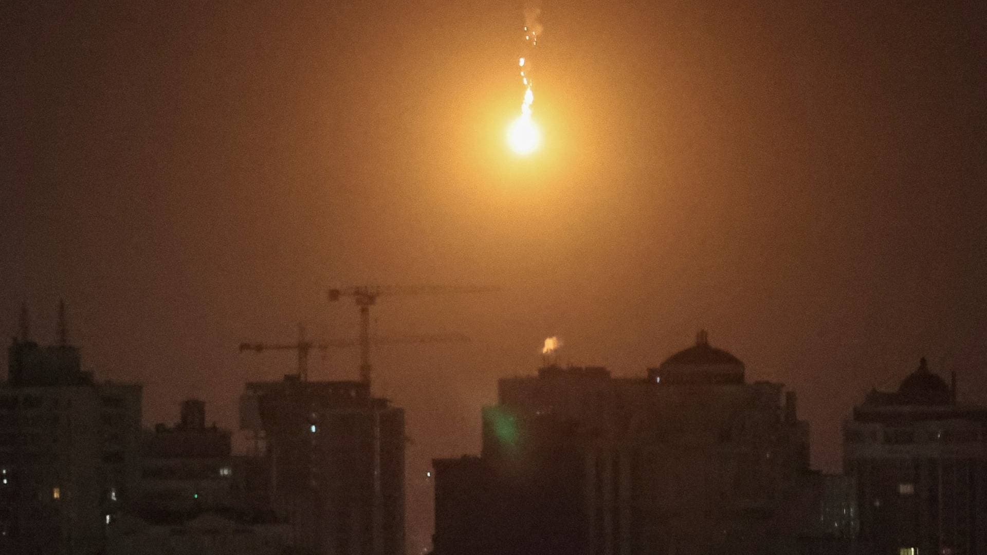 Explosion of a drone in the sky over the city during a Russian drone strike in Kyiv