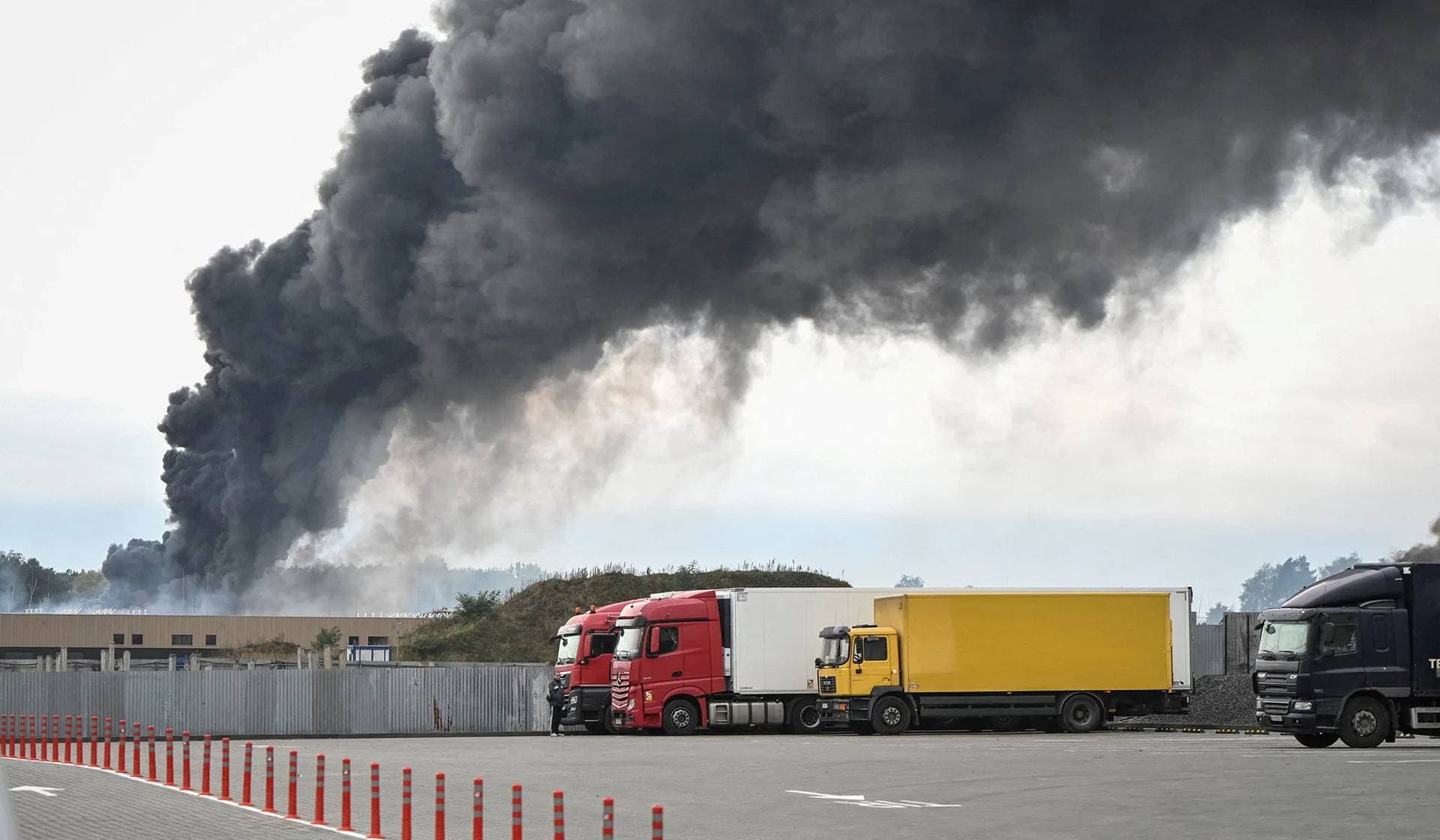 Smoke rises from the site of a Russian drone and missile strikes in Lviv