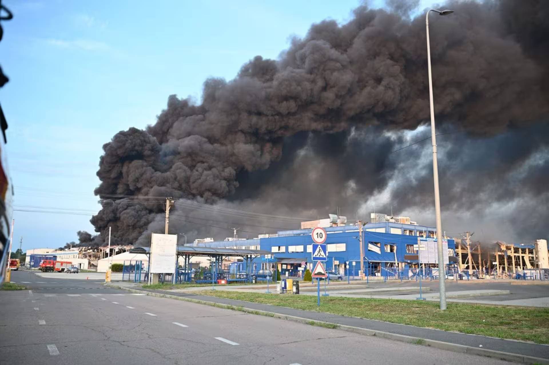 The aftermath of a Russian attack on the Flex plant in the city of Mukachevo