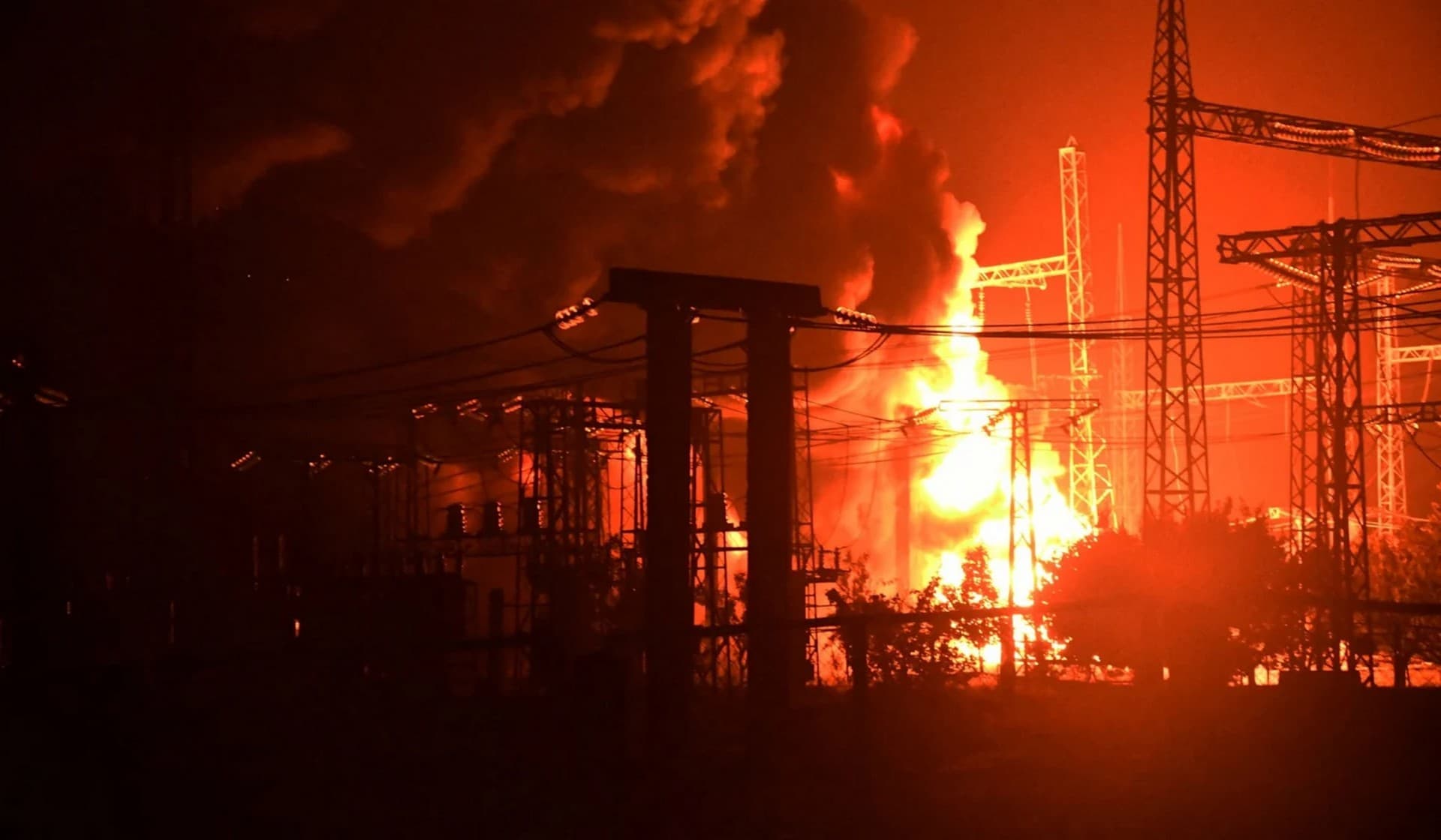 Fire burns following a shelling in a location given as Mykolaiv Region