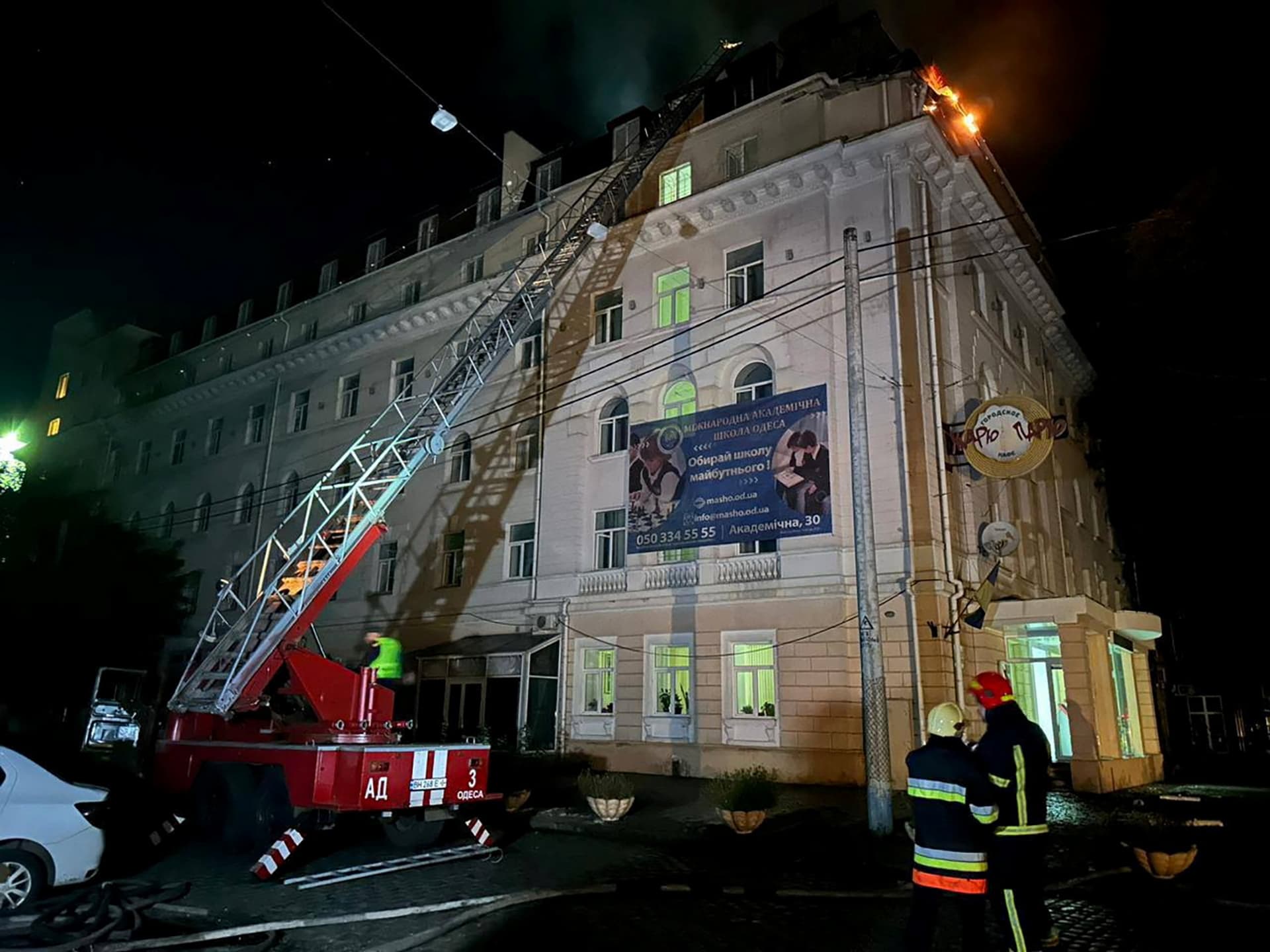 Firefighters work at the site of a Russian missile strike in Odesa