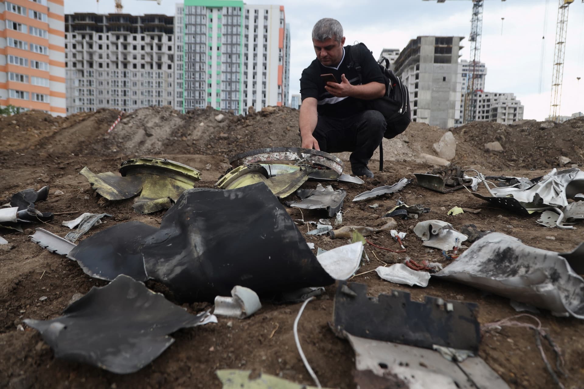 Fragments of a missile shot down during a night strike in Odesa