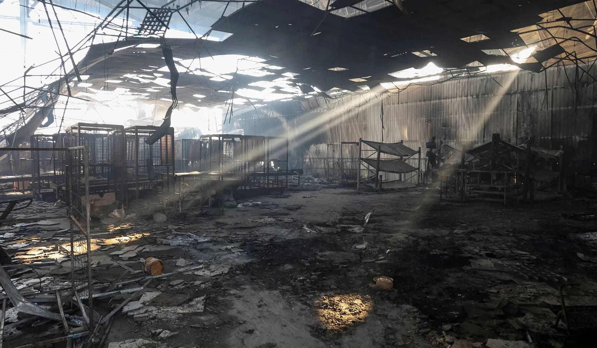 A postal depot destroyed during a Russian missile strike in Odesa