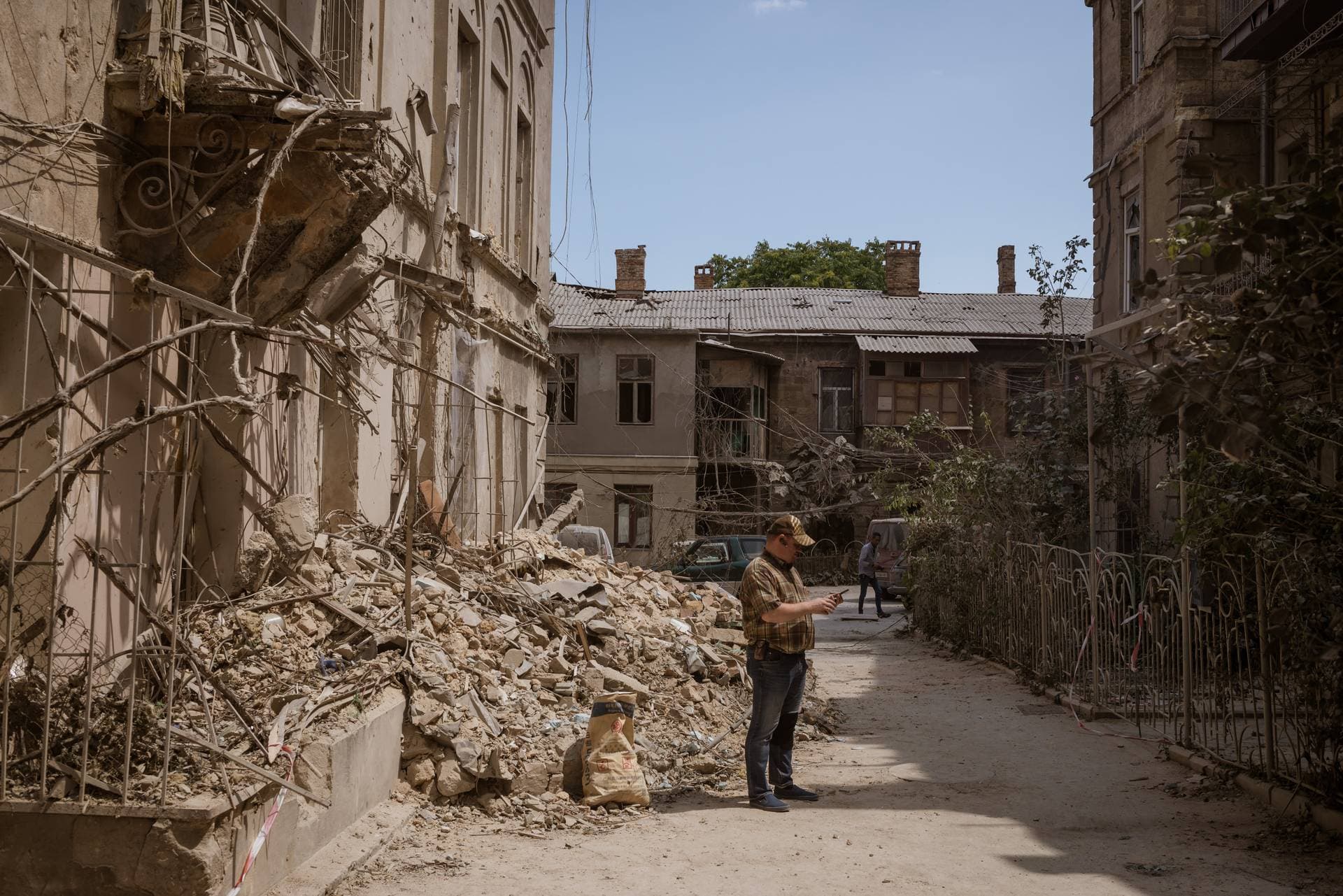 A view of the damaged residential buildings Solomos in Odesa