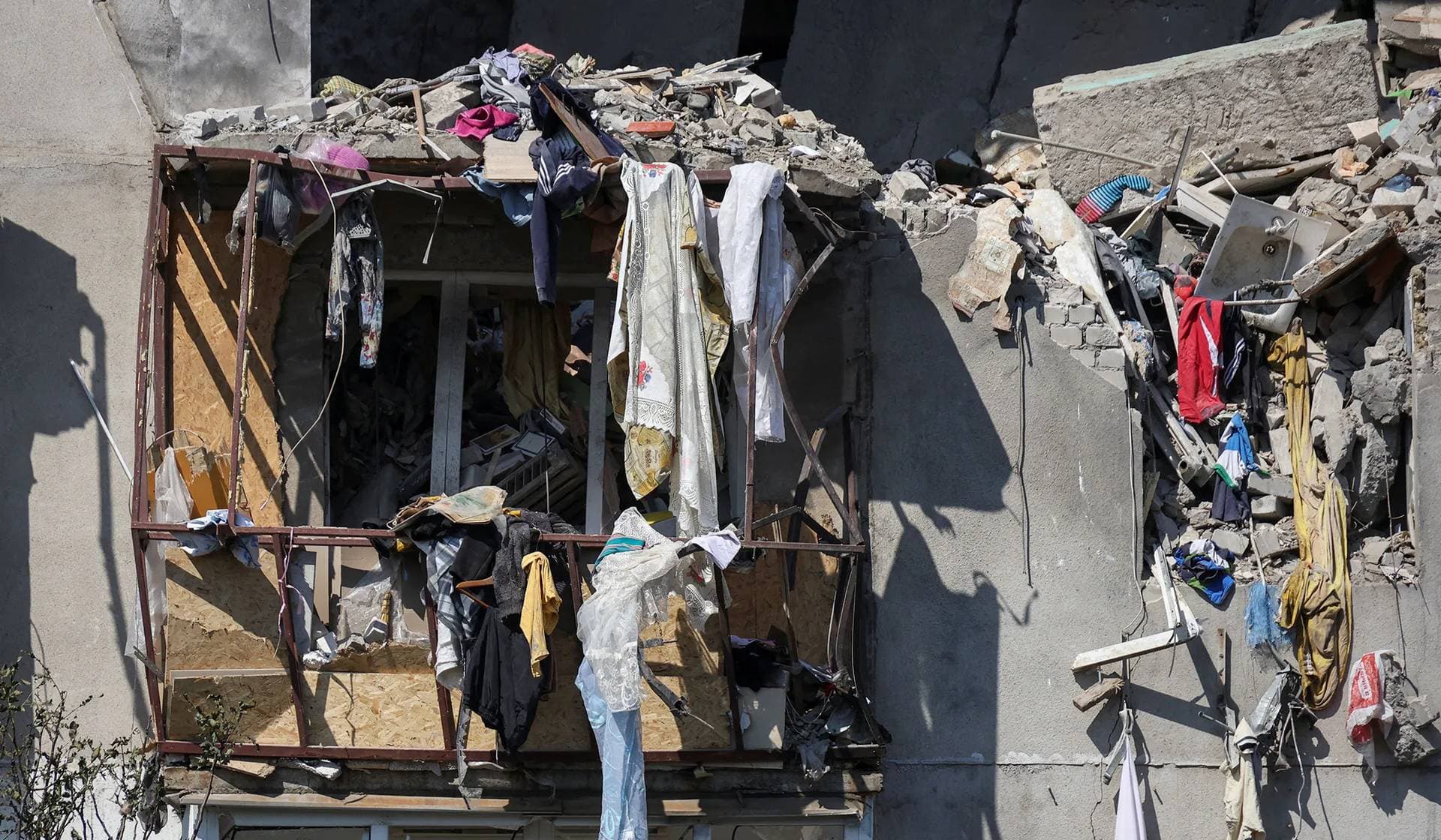 An apartment building hit by Russian drone strike in Odesa