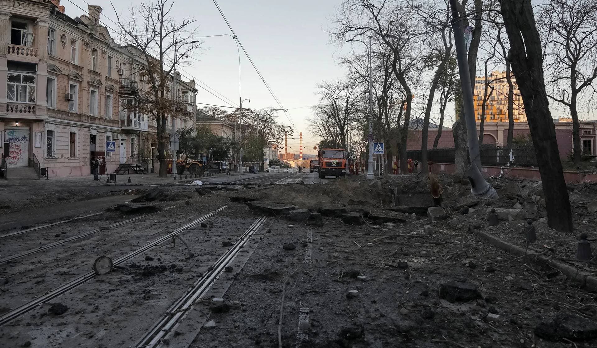 Site of a Russian missile strike in Odesa