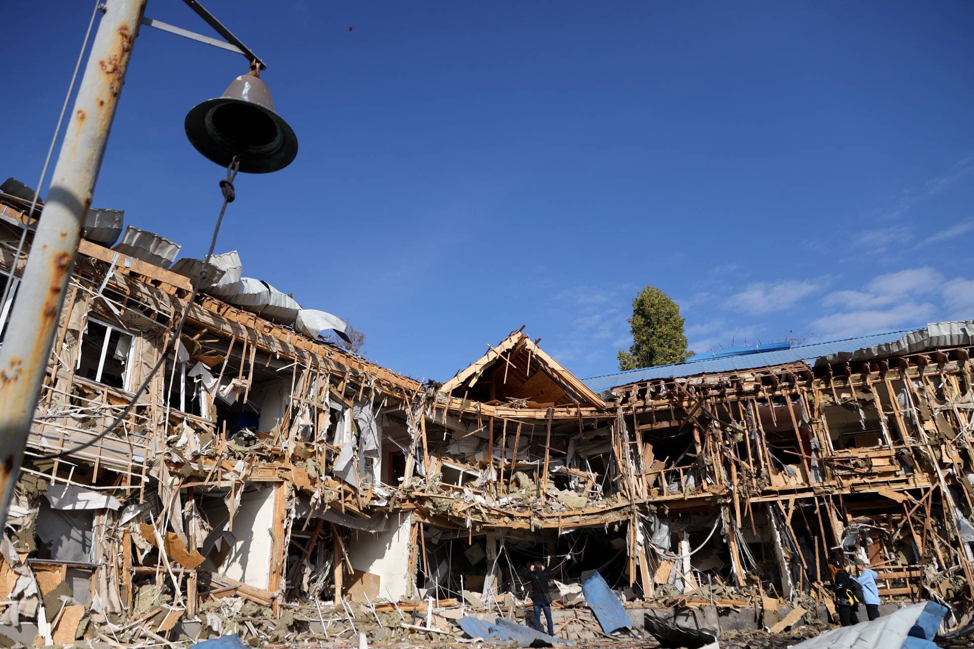 A sailing school stands destroyed following a Russian air strike in Odesa