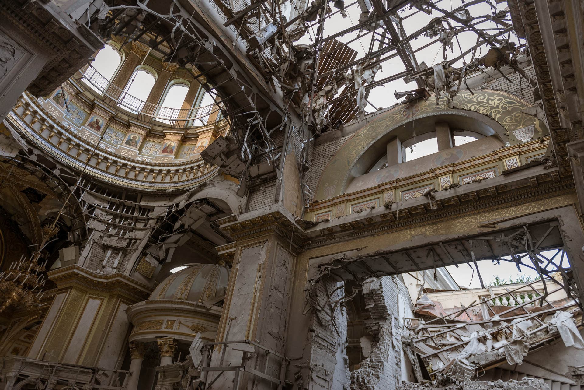 A roof view of the Transfiguration Catherdal, which is the main Cathedral in Odesa, is damaged after a missile strike in Odesa