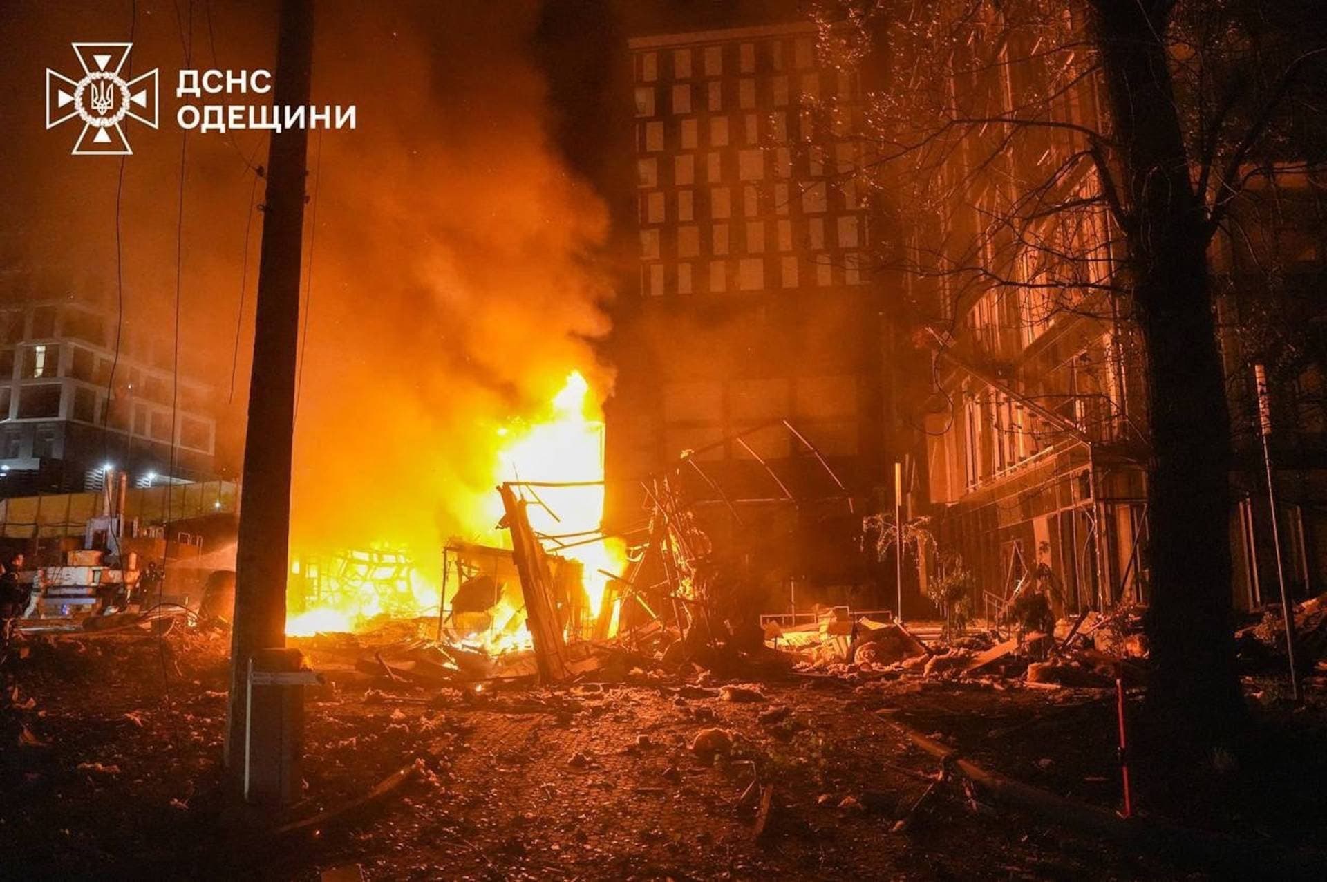 An apartment buildings hit by a Russian drone strike in Odesa